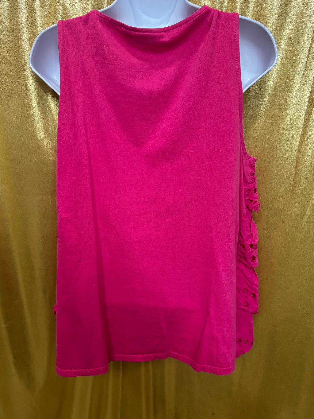 ELLE Dark Pink Eyelet Ruffled Tiered Tank Top Blouse – Women's Size Large