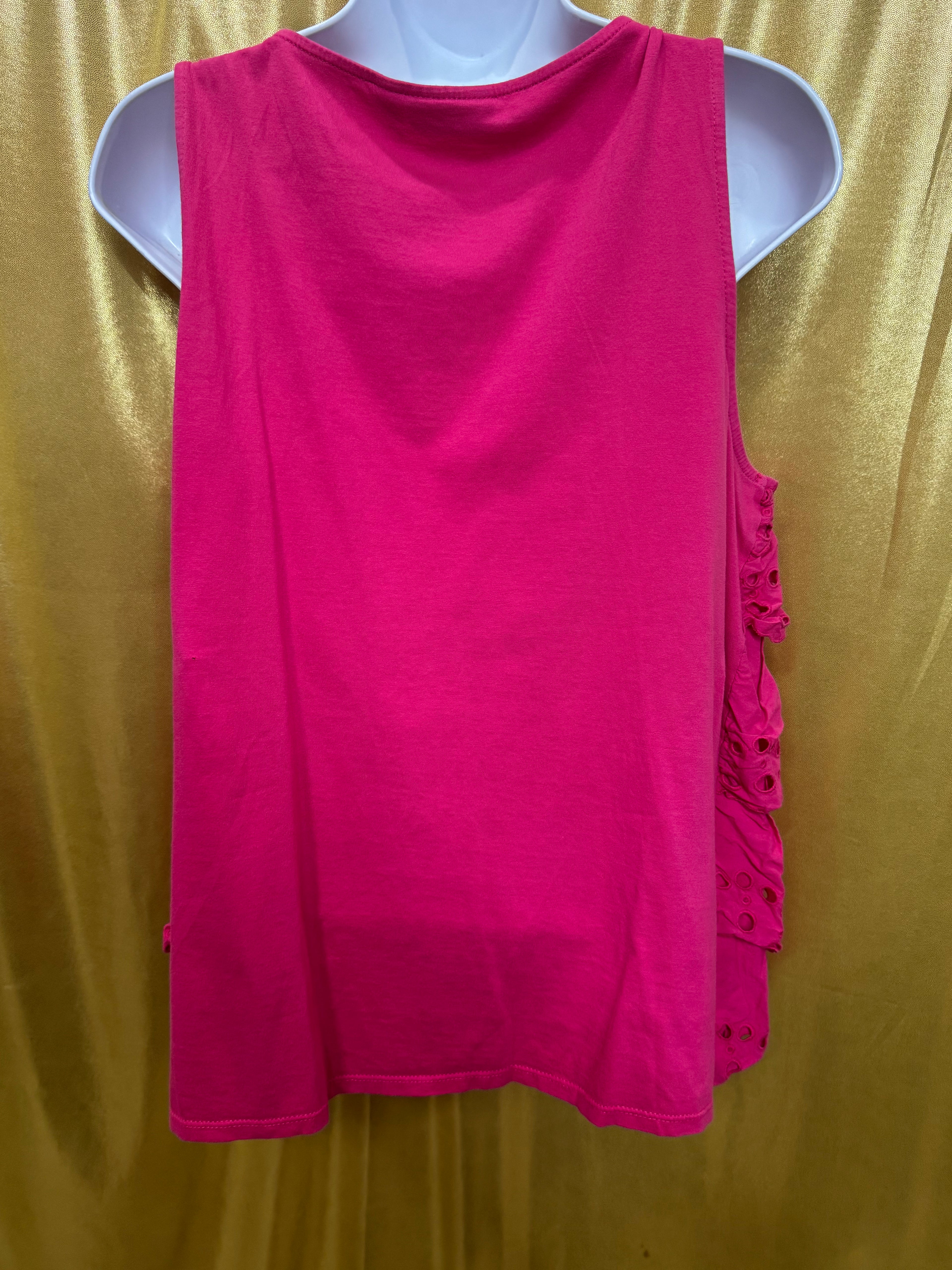 ELLE Dark Pink Eyelet Ruffled Tiered Tank Top Blouse – Women's Size Large