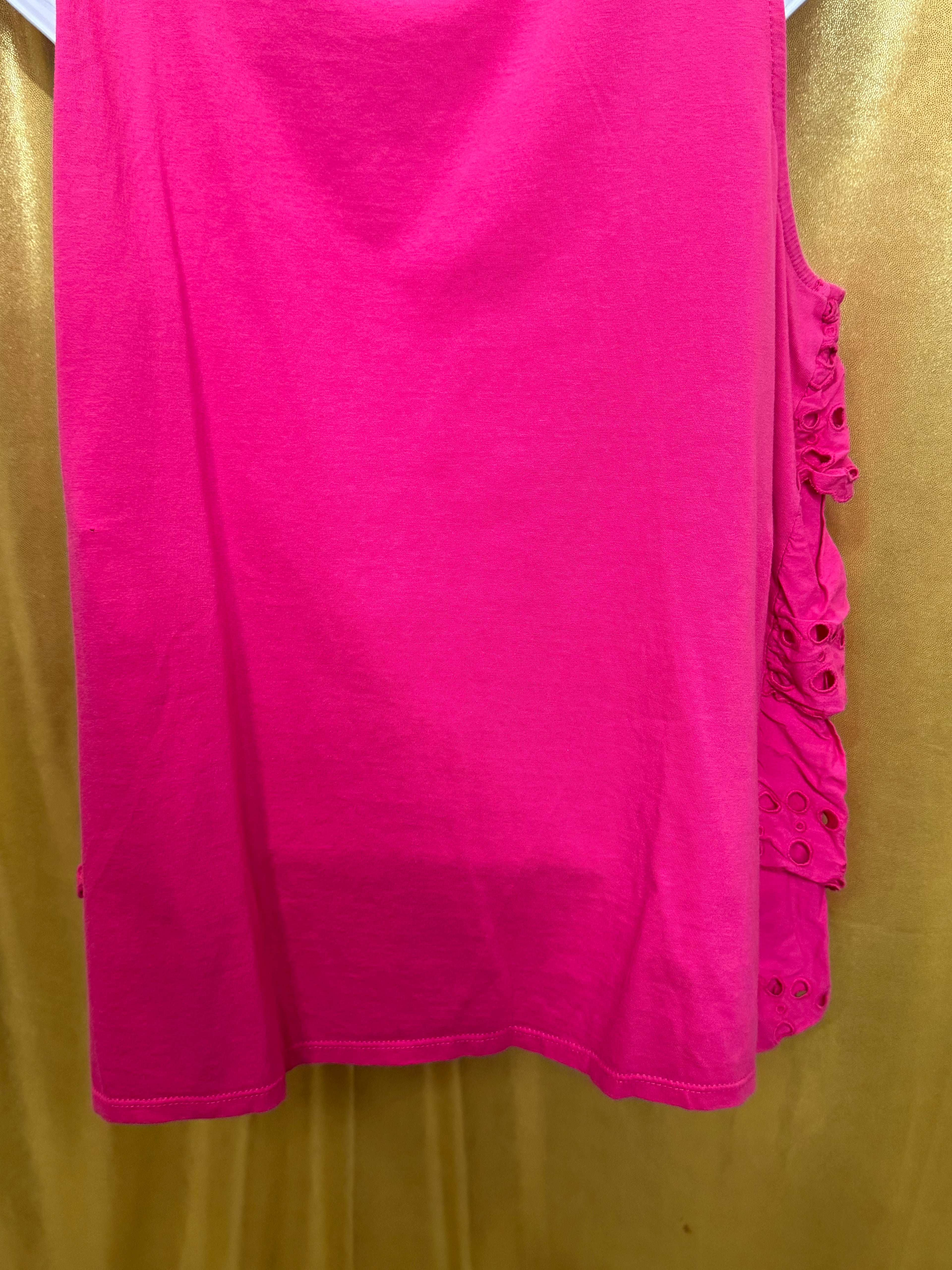 ELLE Dark Pink Eyelet Ruffled Tiered Tank Top Blouse – Women's Size Large
