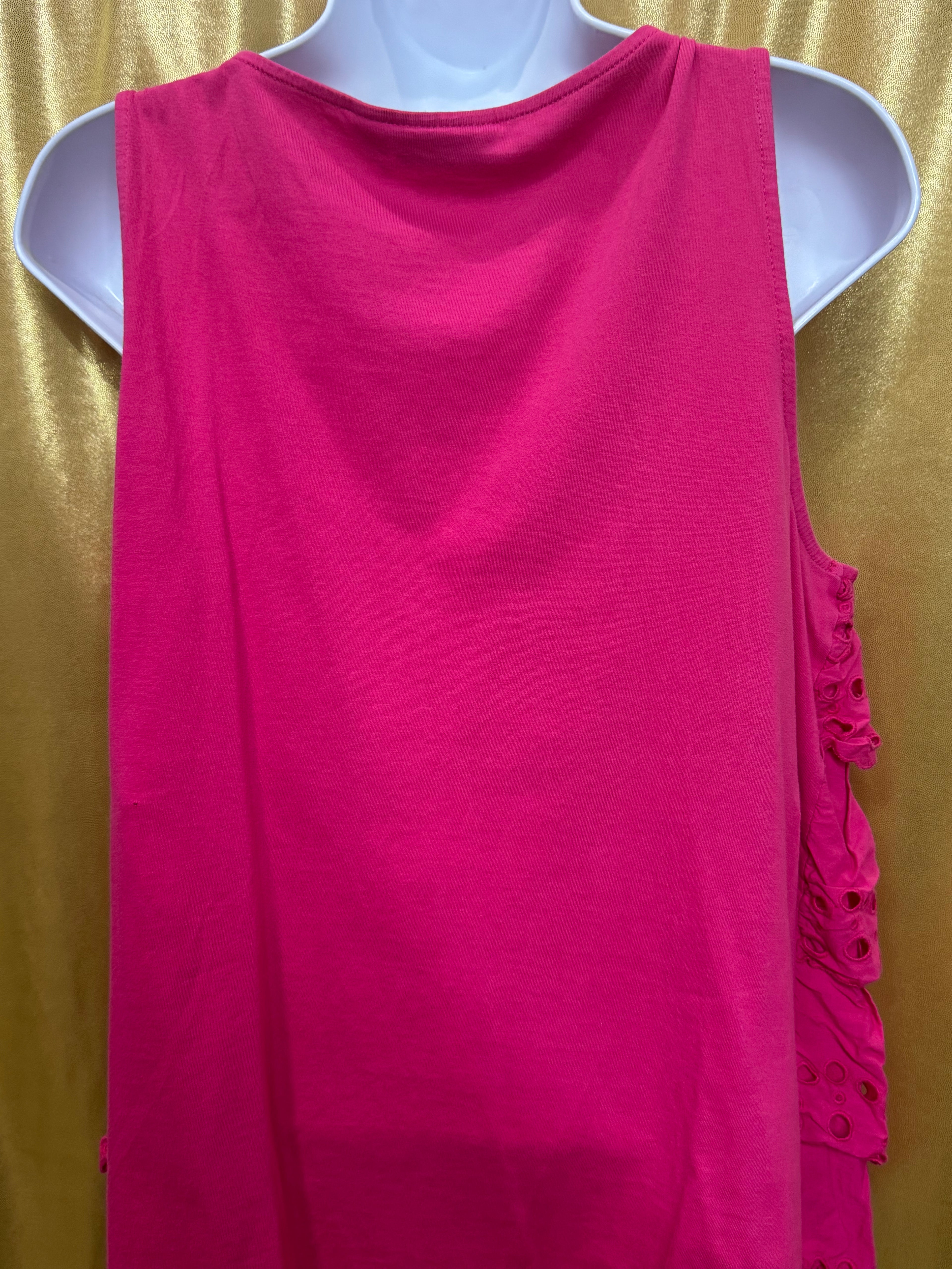 ELLE Dark Pink Eyelet Ruffled Tiered Tank Top Blouse – Women's Size Large
