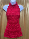 CDIV Creative Design Works Red Halter Top Shacker Texture Sleeveless Blouse Size L