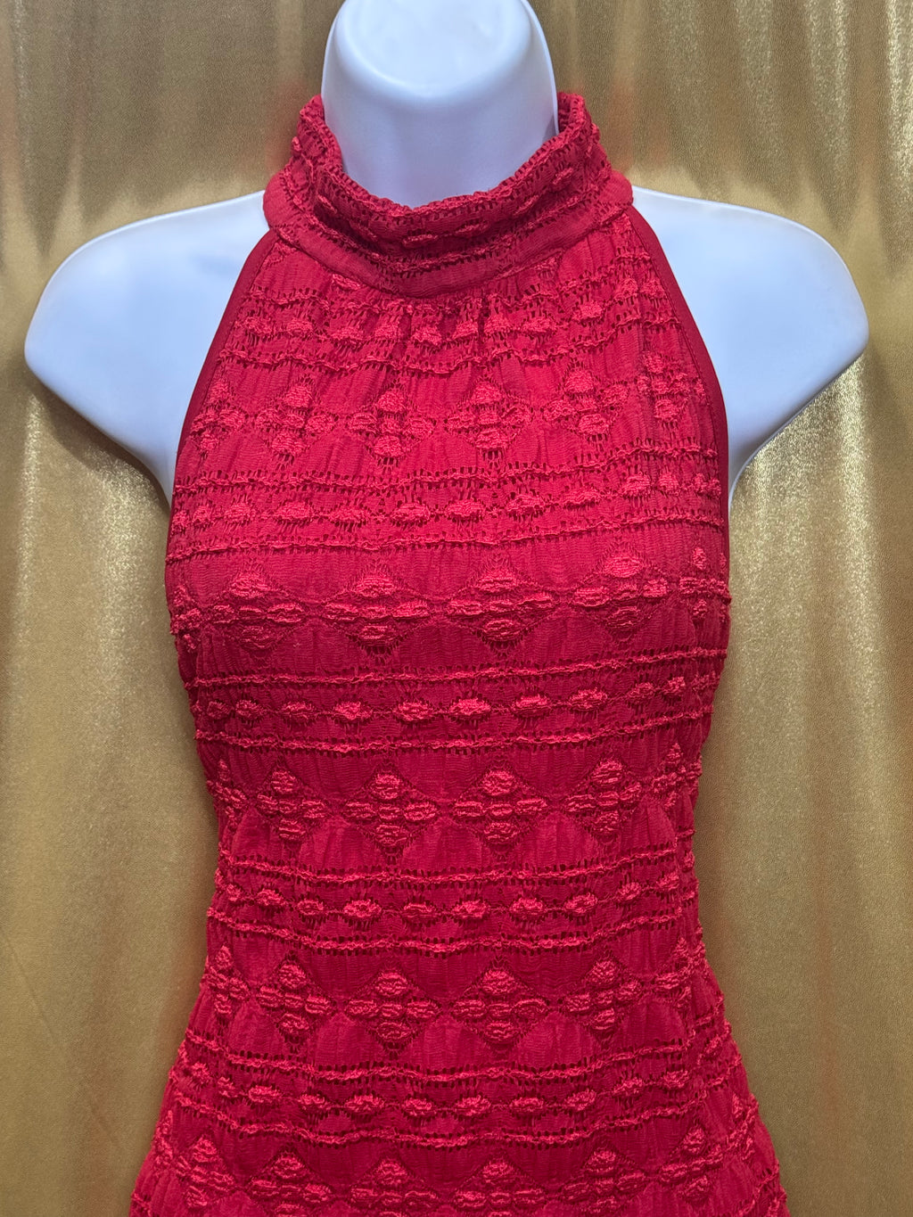CDIV Creative Design Works Red Halter Top Shacker Texture Sleeveless Blouse Size L