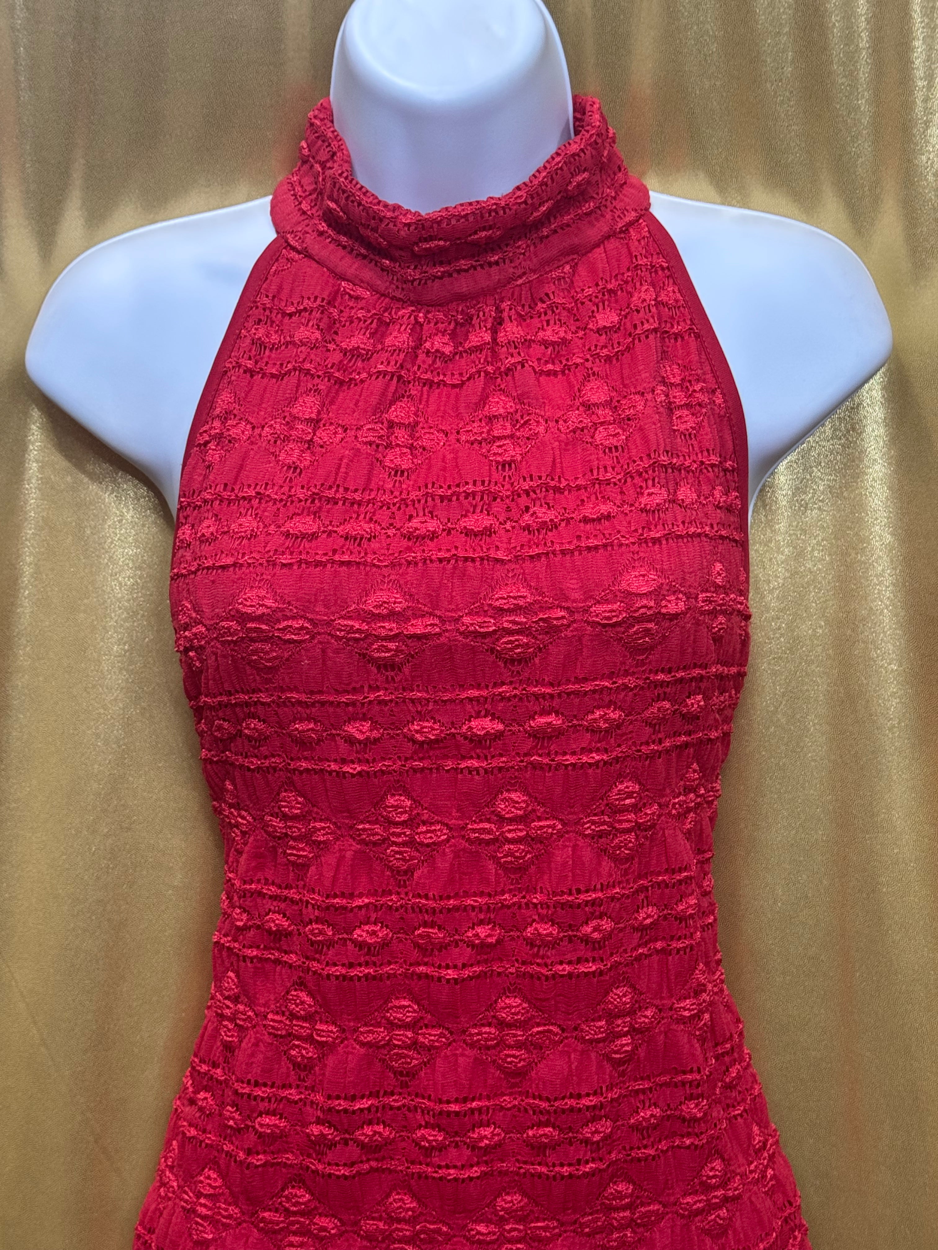 CDIV Creative Design Works Red Halter Top Shacker Texture Sleeveless Blouse Size L