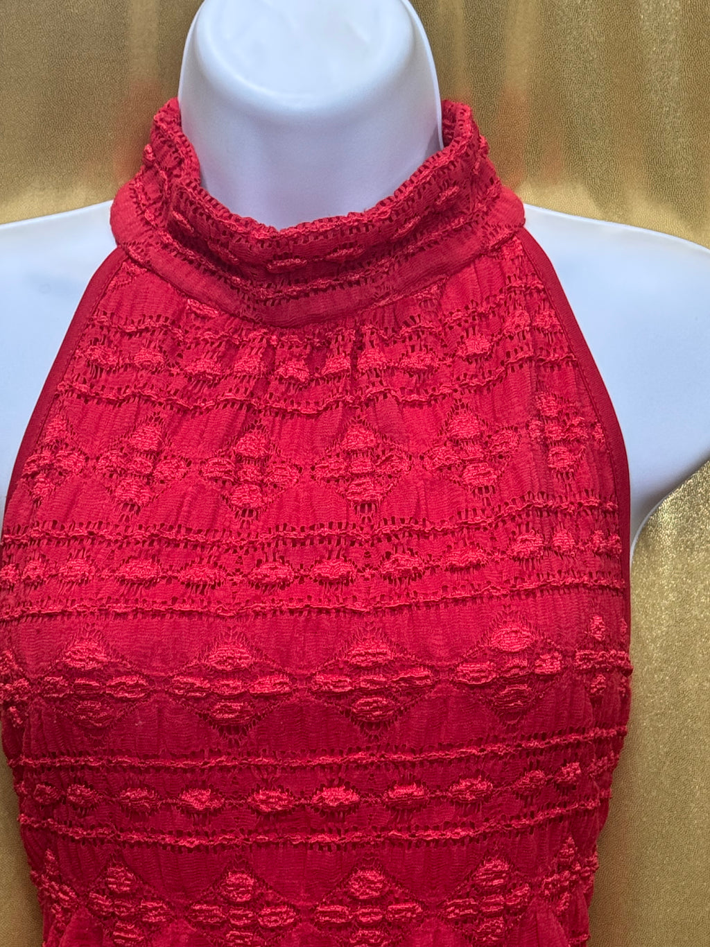 CDIV Creative Design Works Red Halter Top Shacker Texture Sleeveless Blouse Size L
