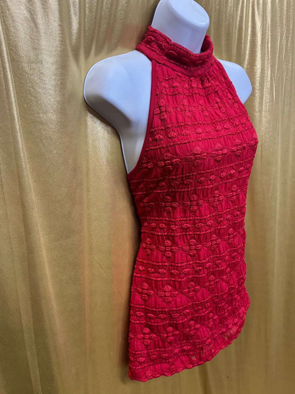 CDIV Creative Design Works Red Halter Top Shacker Texture Sleeveless Blouse Size L