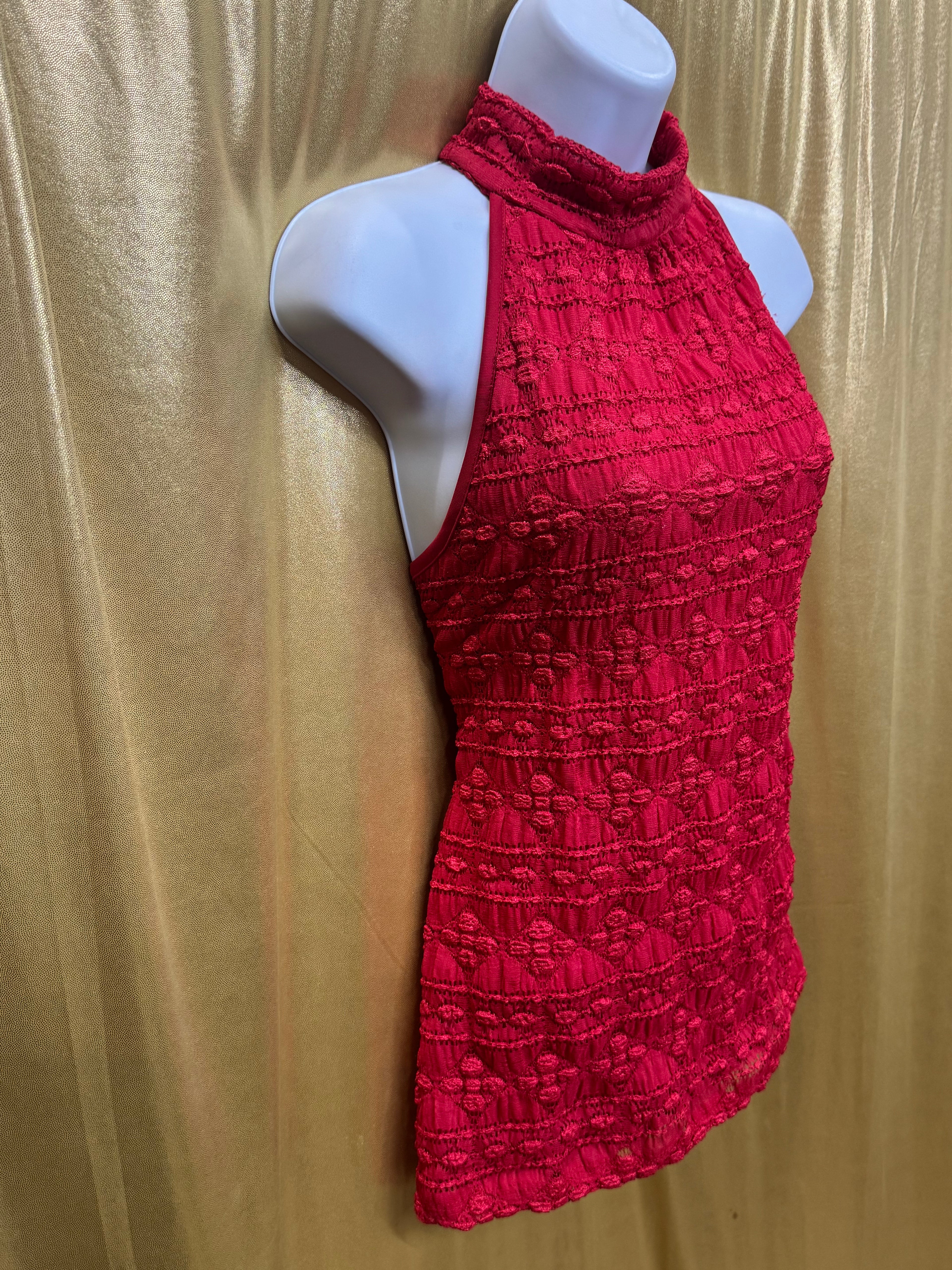 CDIV Creative Design Works Red Halter Top Shacker Texture Sleeveless Blouse Size L