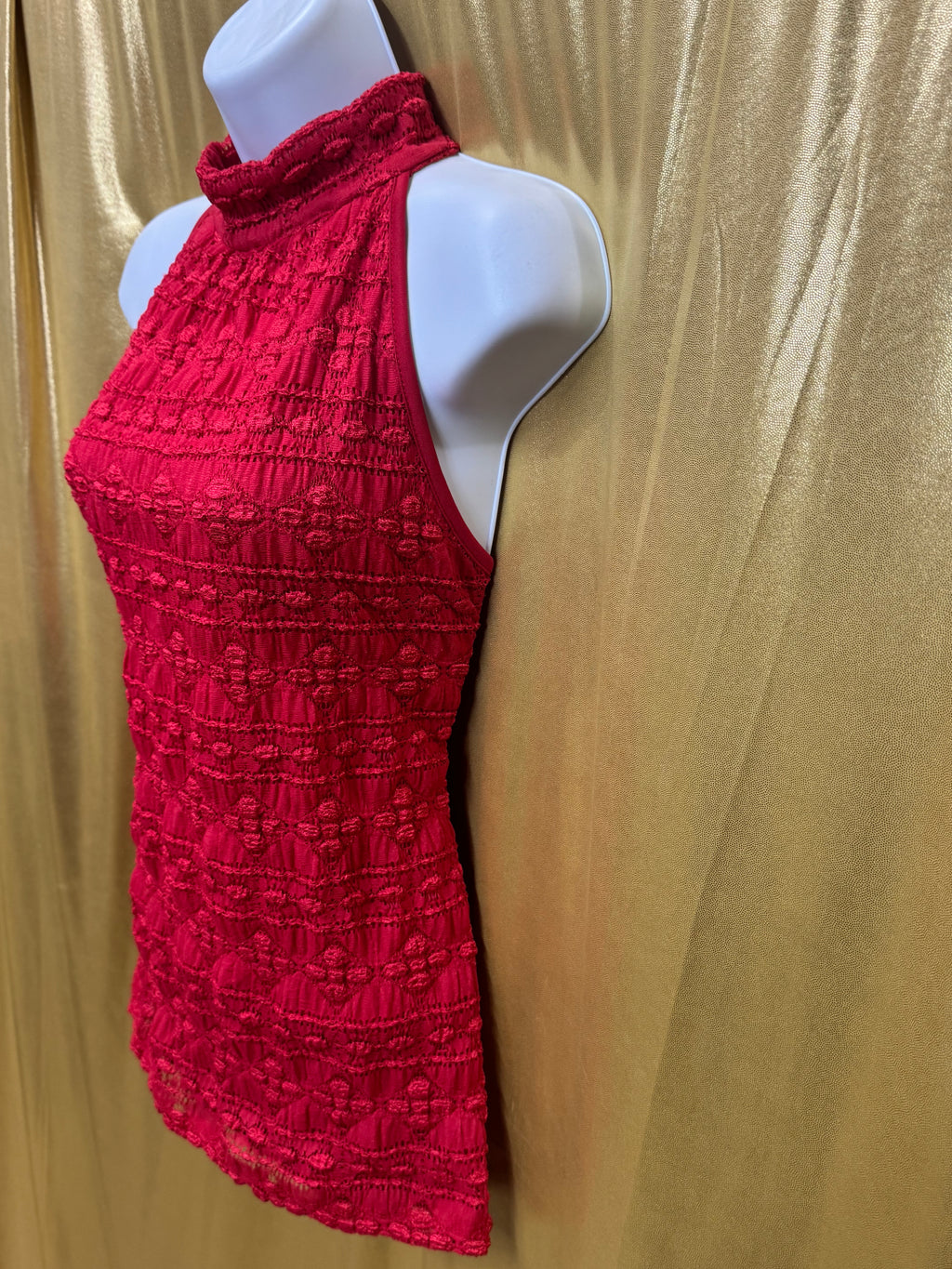 CDIV Creative Design Works Red Halter Top Shacker Texture Sleeveless Blouse Size L
