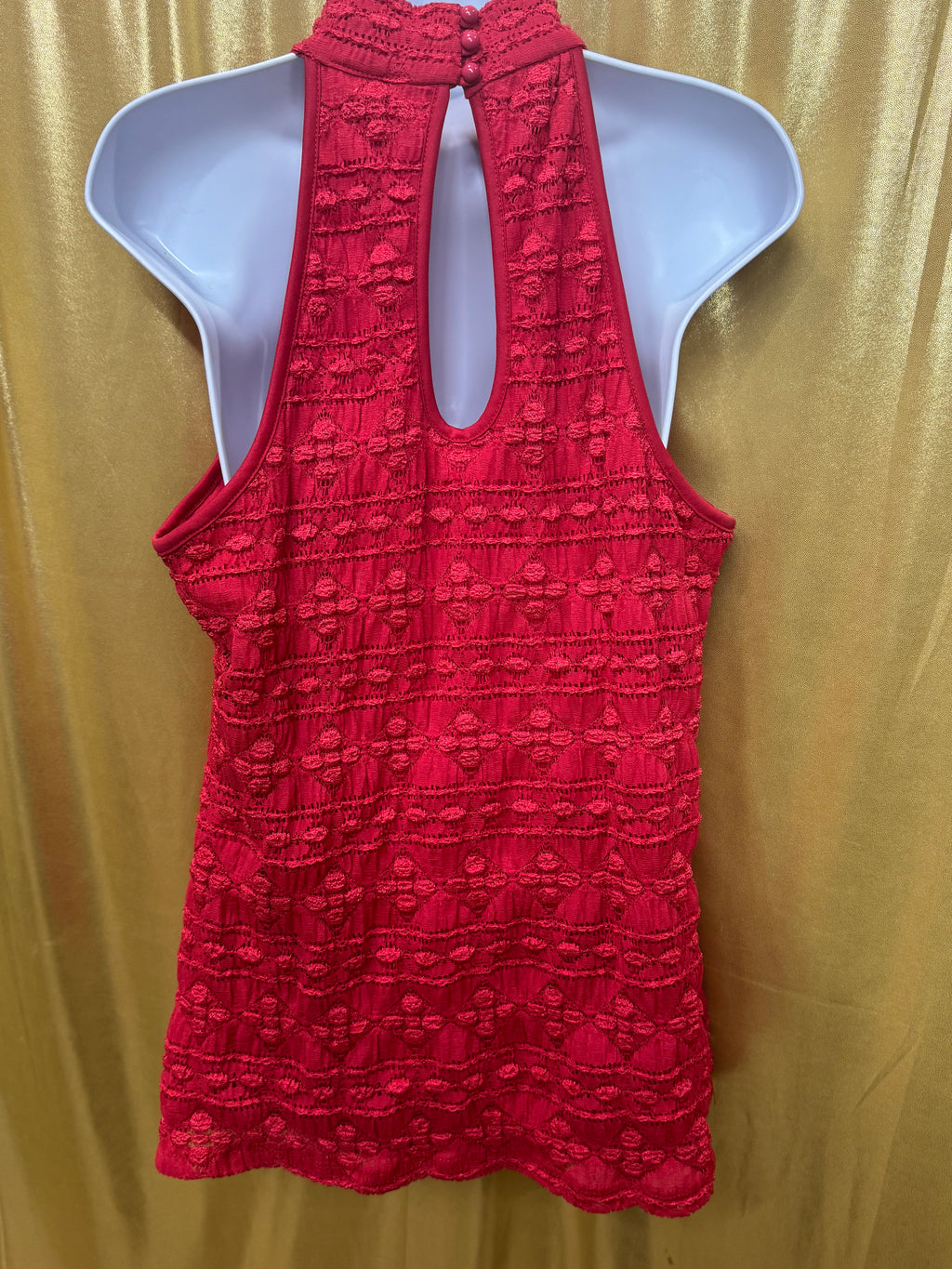 CDIV Creative Design Works Red Halter Top Shacker Texture Sleeveless Blouse Size L