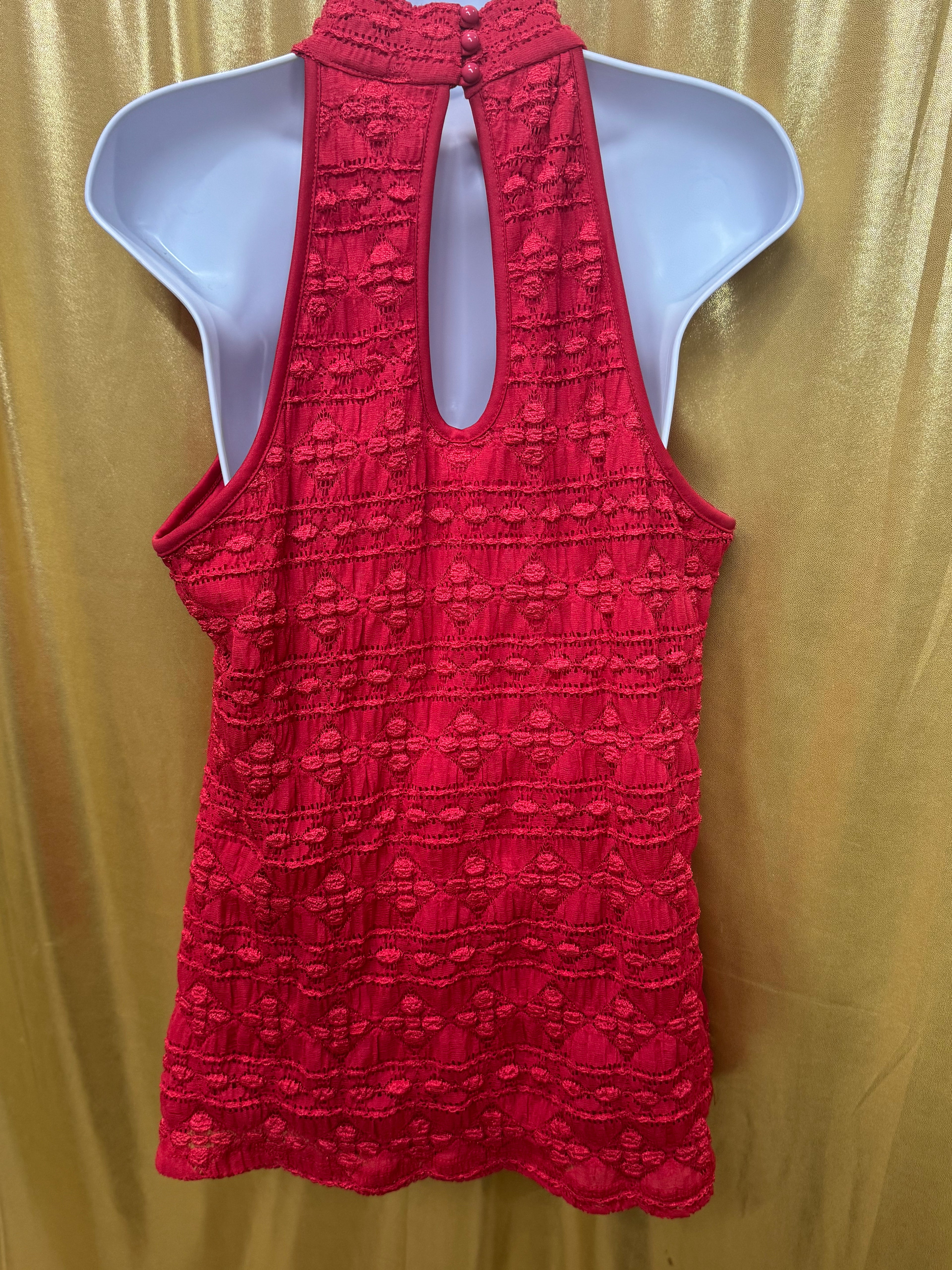 CDIV Creative Design Works Red Halter Top Shacker Texture Sleeveless Blouse Size L