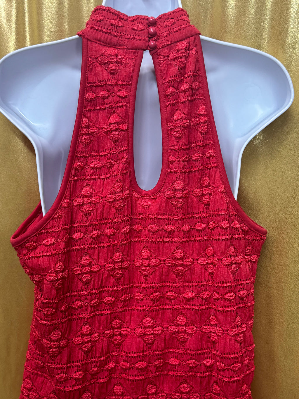 CDIV Creative Design Works Red Halter Top Shacker Texture Sleeveless Blouse Size L