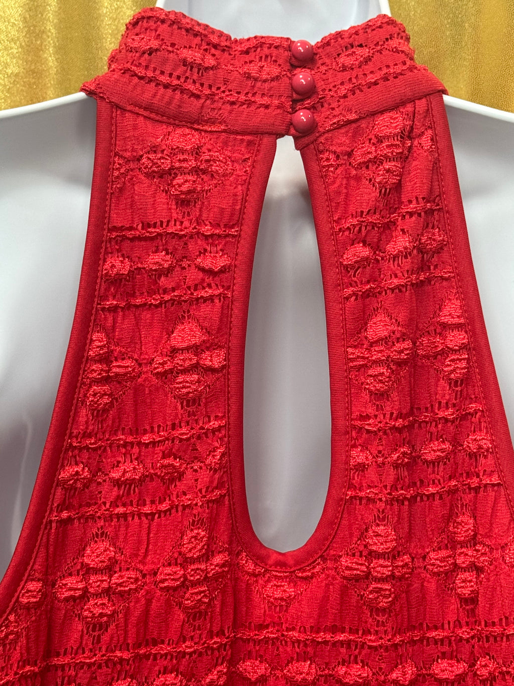 CDIV Creative Design Works Red Halter Top Shacker Texture Sleeveless Blouse Size L