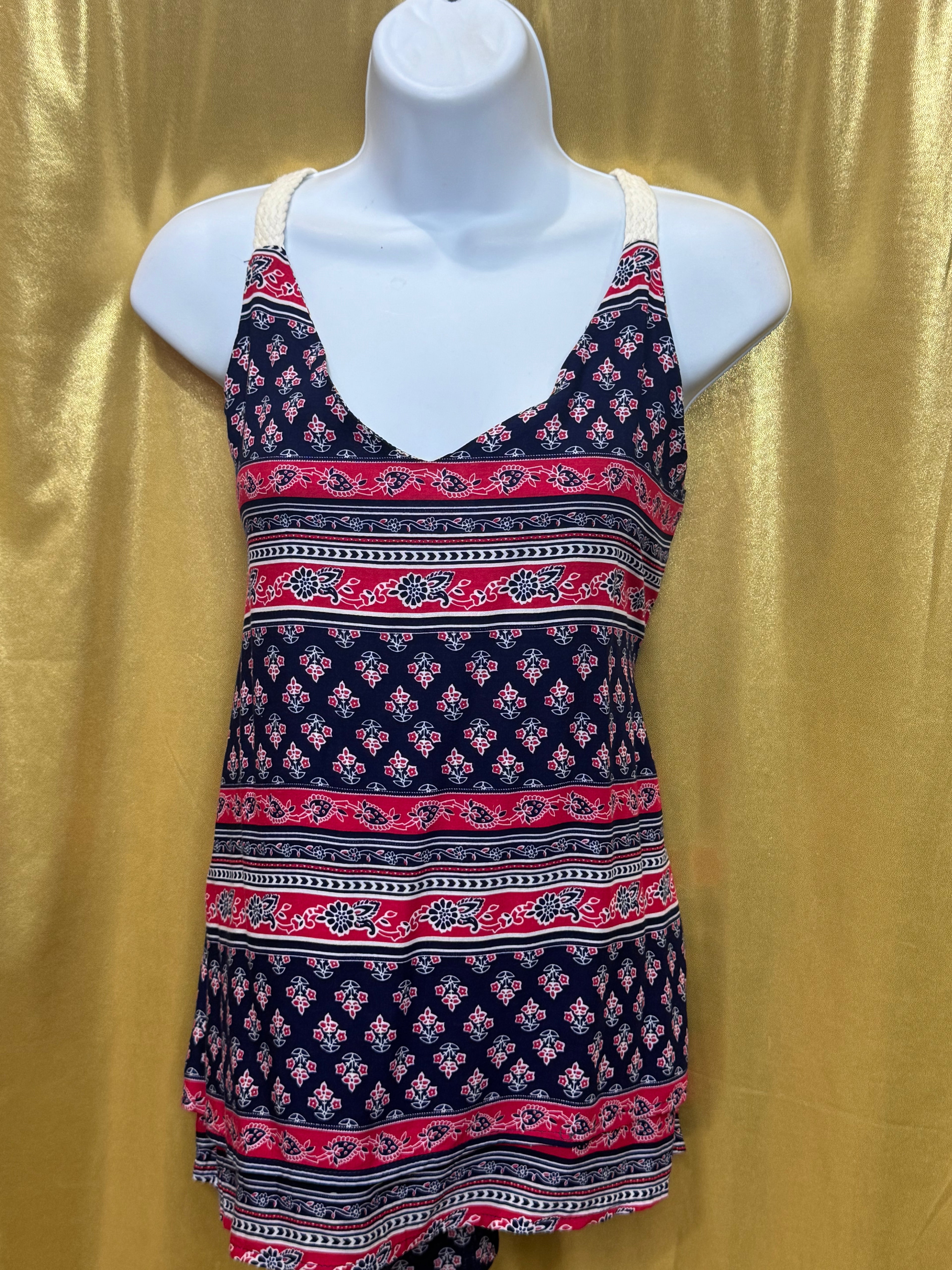 Epilogue Bohemian Geometric Floral Print Tank Top Tunic Knit Strap Size L