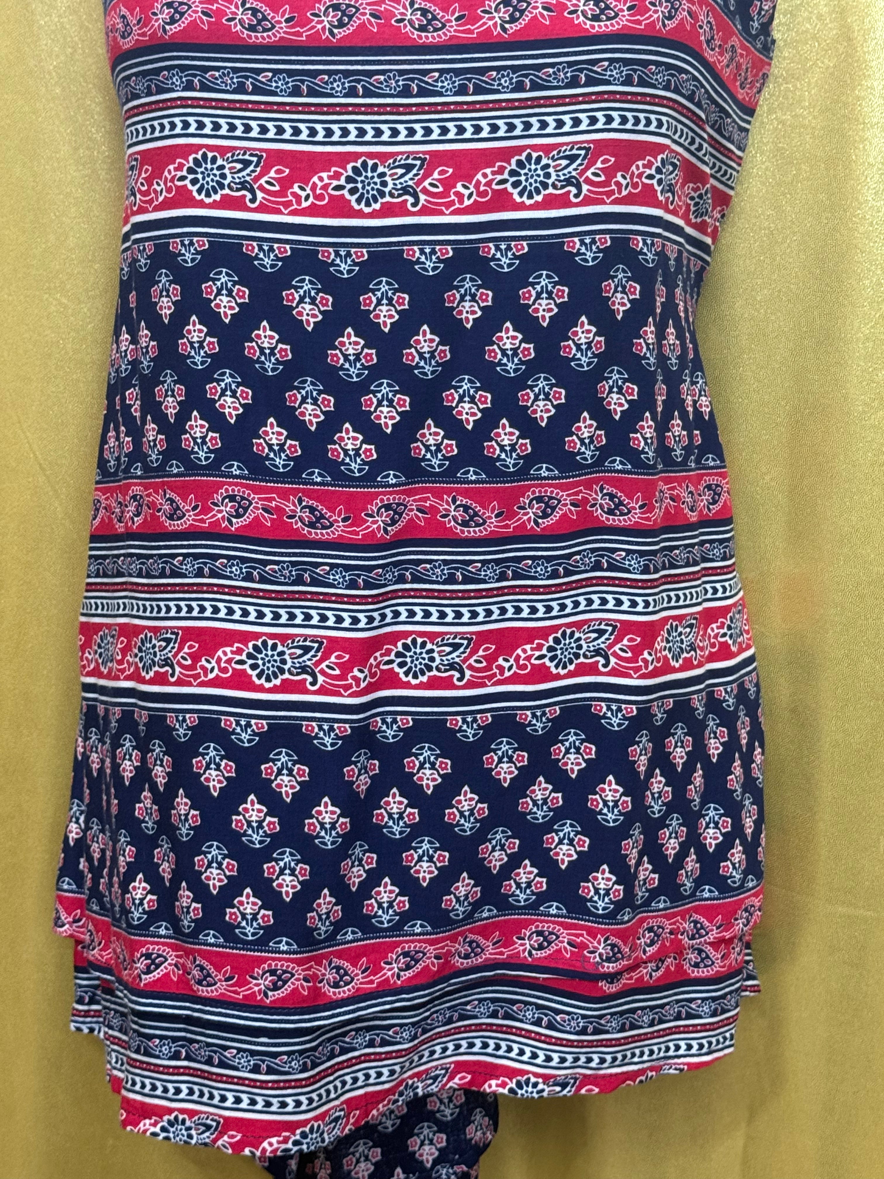 Epilogue Bohemian Geometric Floral Print Tank Top Tunic Knit Strap Size L