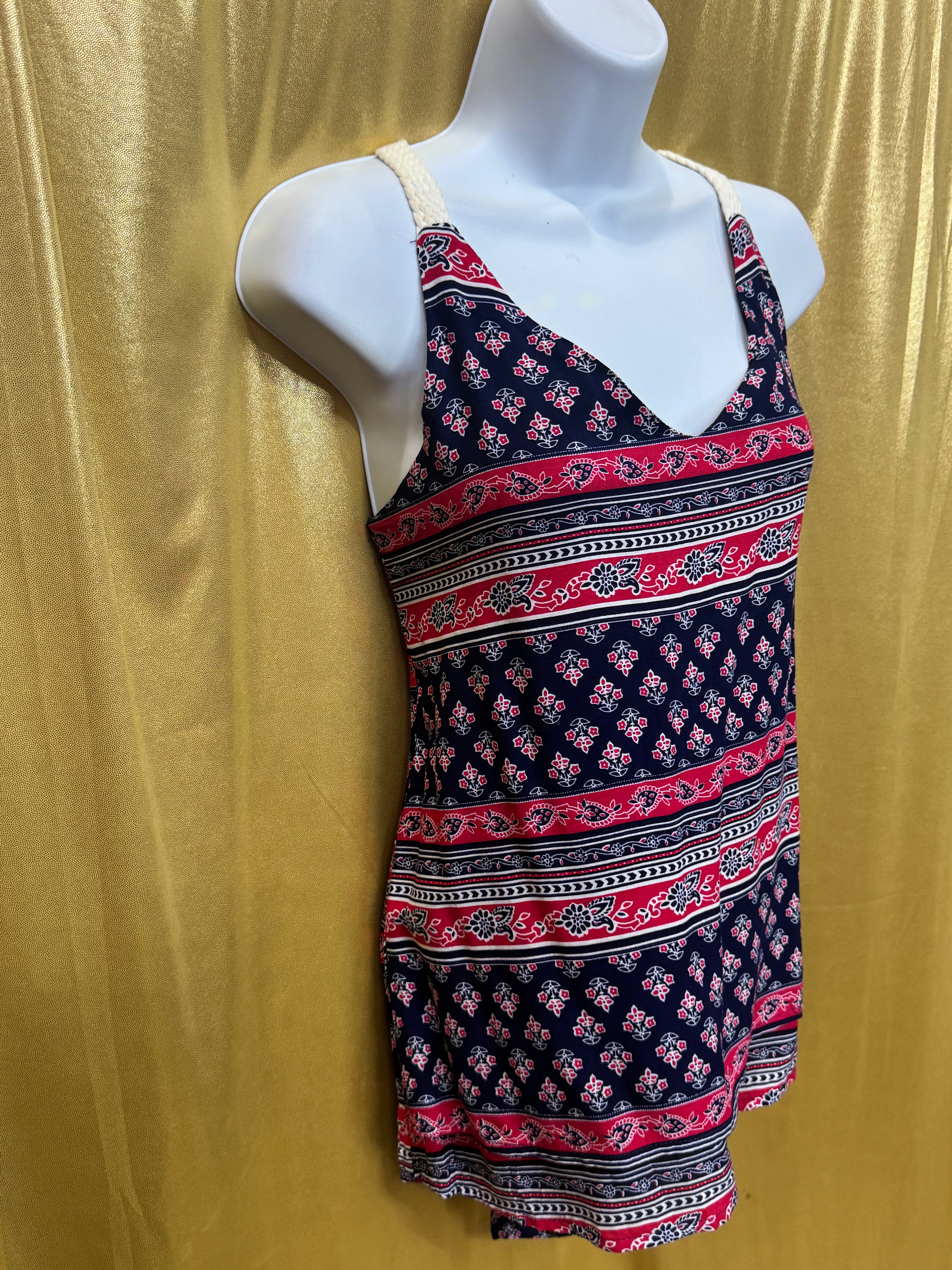 Epilogue Bohemian Geometric Floral Print Tank Top Tunic Knit Strap Size L