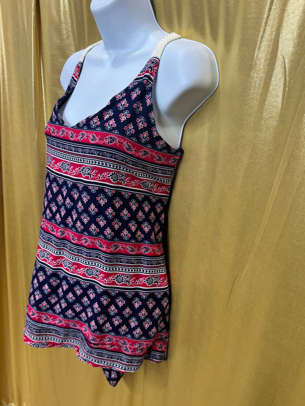 Epilogue Bohemian Geometric Floral Print Tank Top Tunic Knit Strap Size L