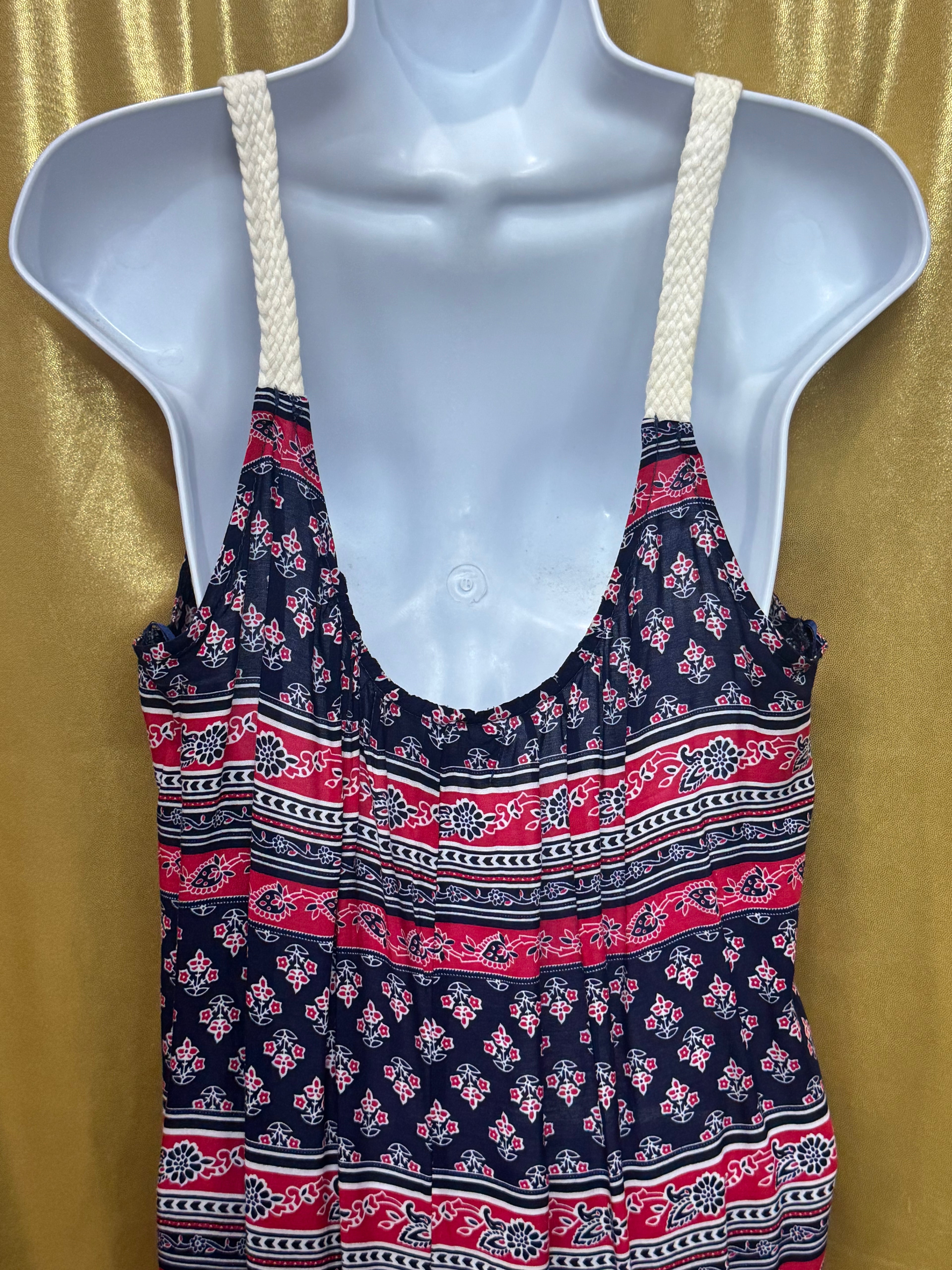 Epilogue Bohemian Geometric Floral Print Tank Top Tunic Knit Strap Size L