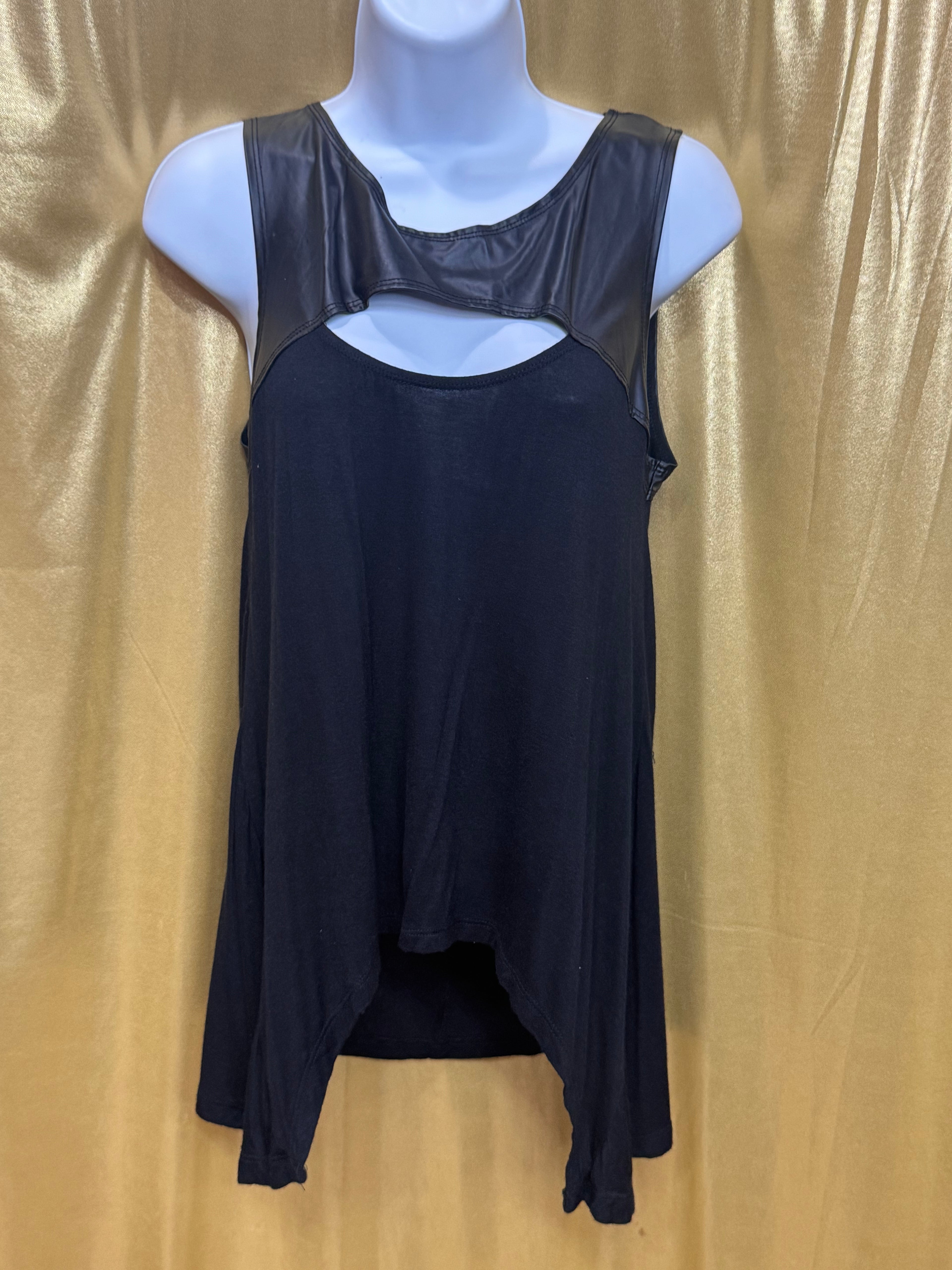 Siren Lily Faux Leather Cutout Tunic Tank Top | Exposed Zipper Back, Size Large