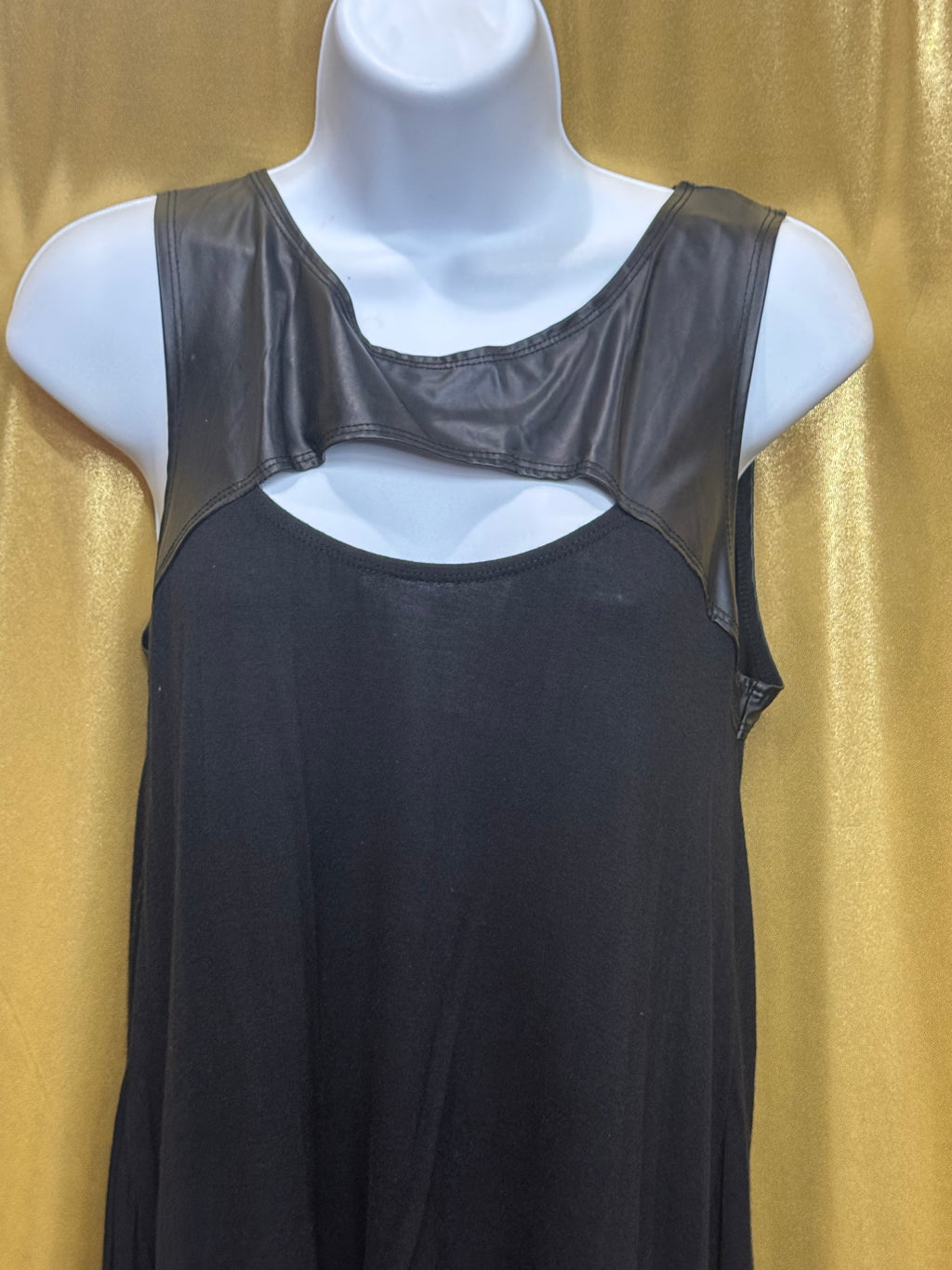 Siren Lily Faux Leather Cutout Tunic Tank Top | Exposed Zipper Back, Size Large