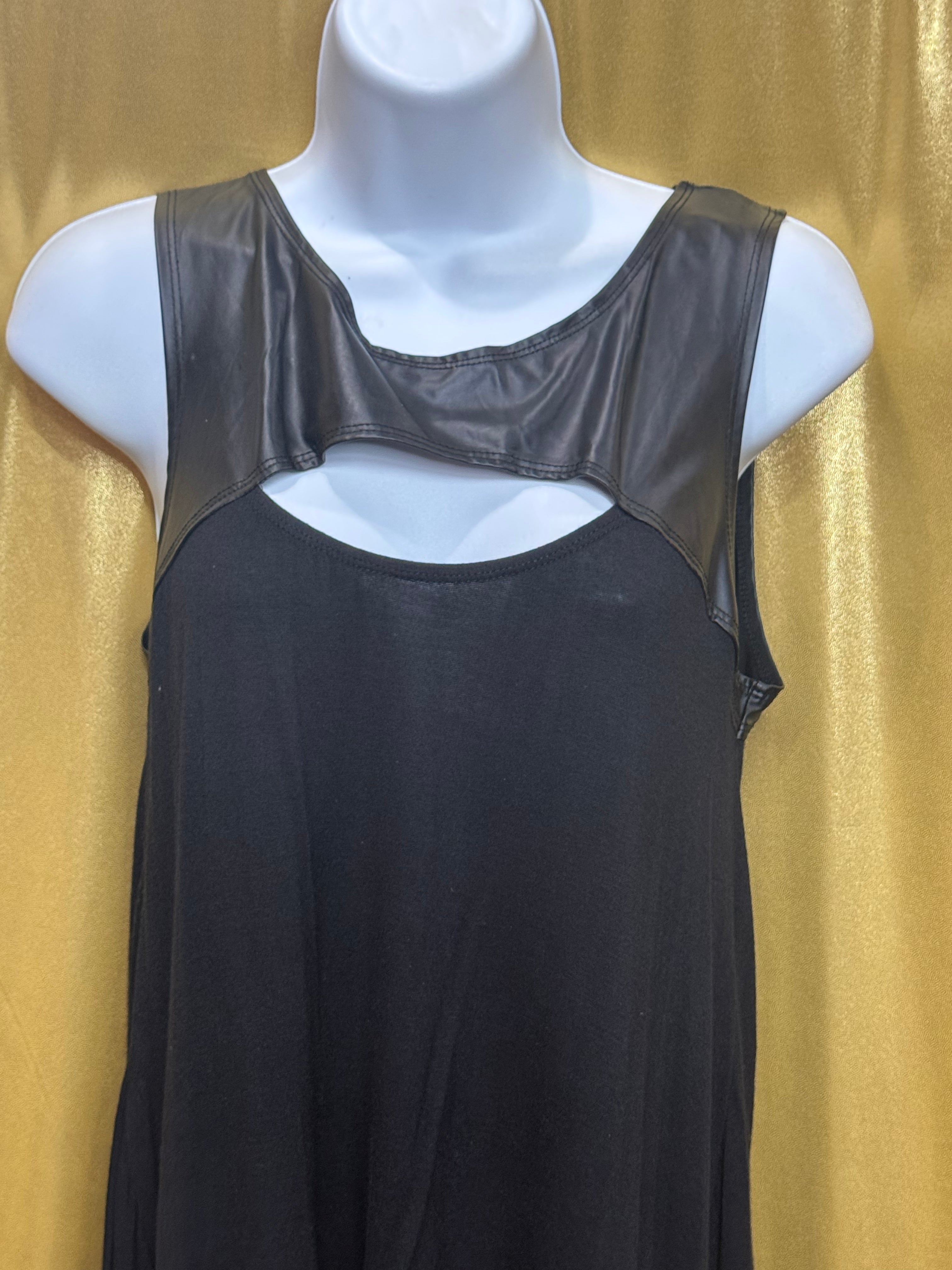Siren Lily Faux Leather Cutout Tunic Tank Top | Exposed Zipper Back, Size Large