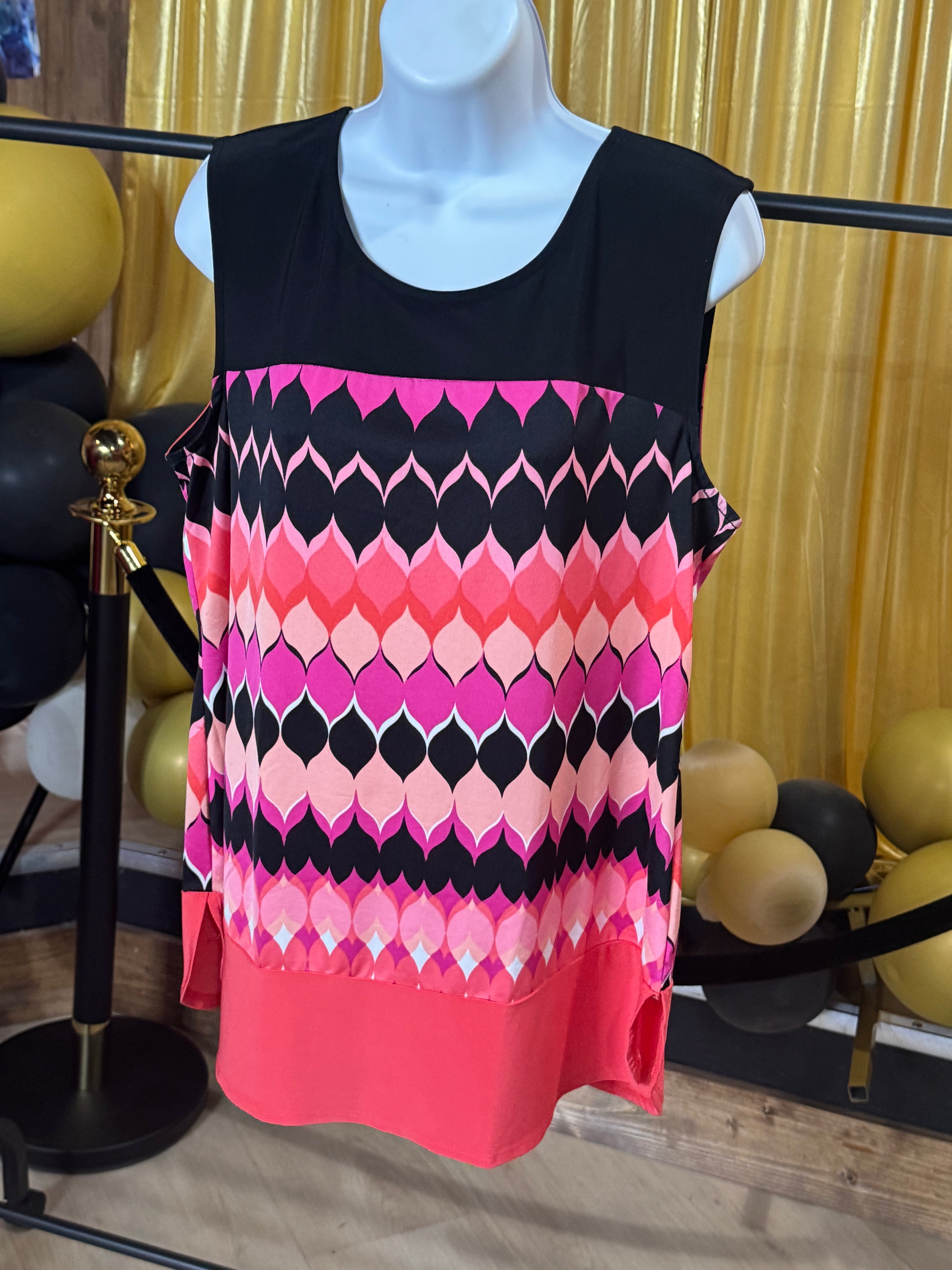 New Directions Pink & Black Sleeveless Blouse Sz XL