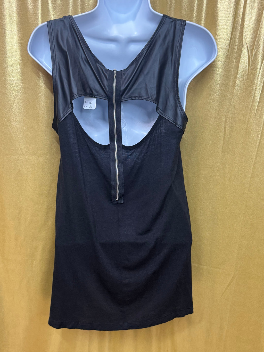 Siren Lily Faux Leather Cutout Tunic Tank Top | Exposed Zipper Back, Size Large