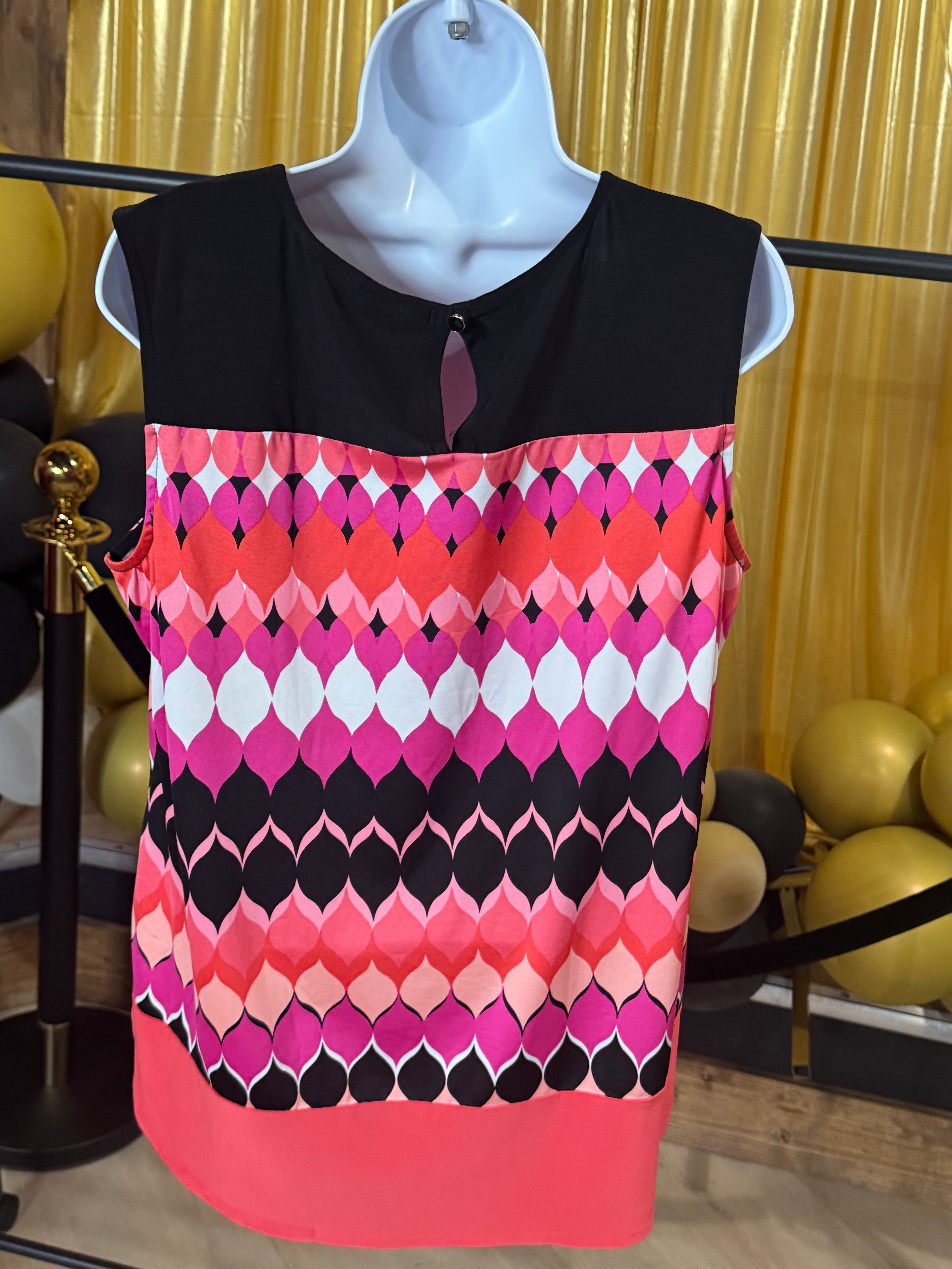New Directions Pink & Black Sleeveless Blouse Sz XL