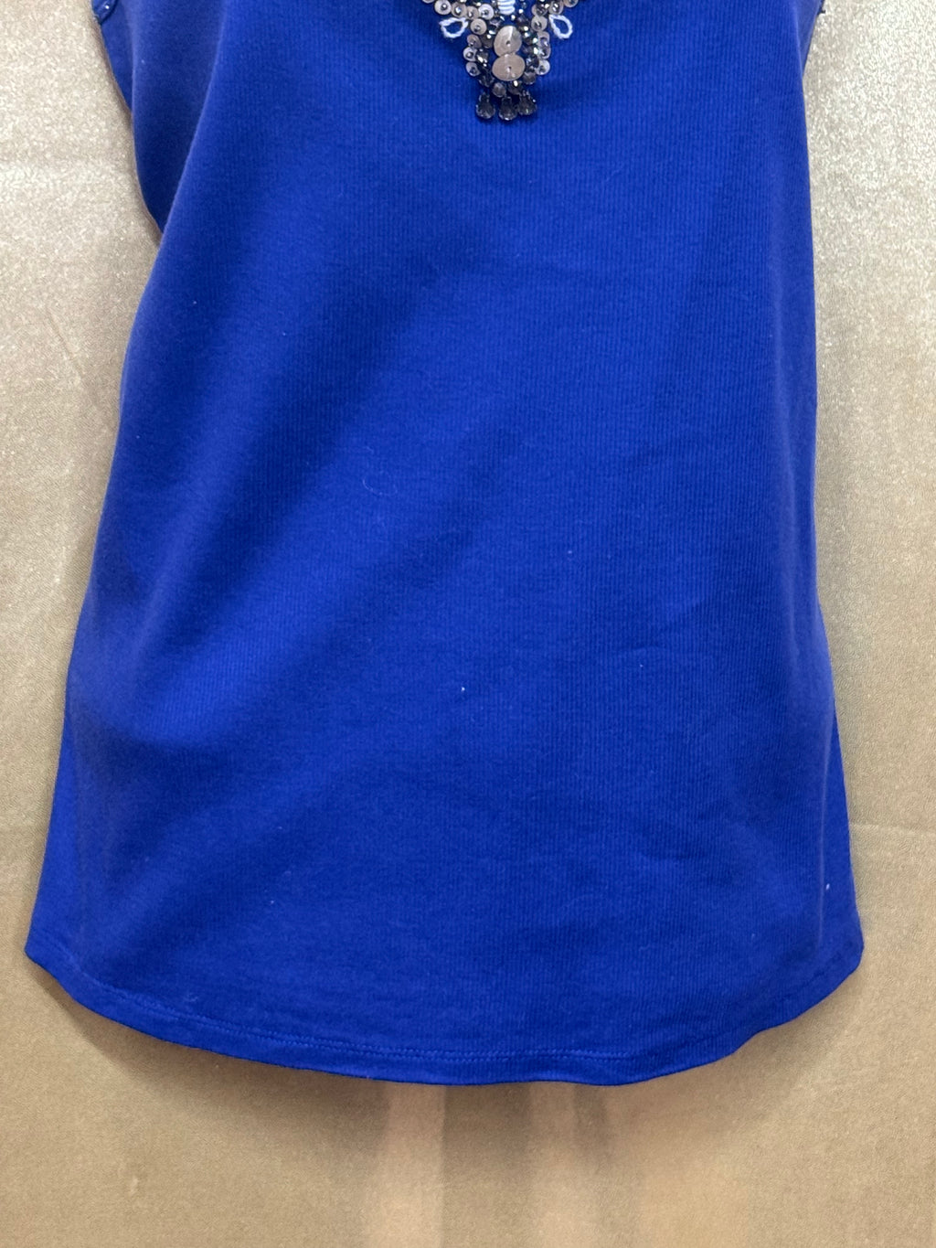 Emma James Purple Ribbed Tank Top Large 100% Cotton Beaded Embellished Neckline