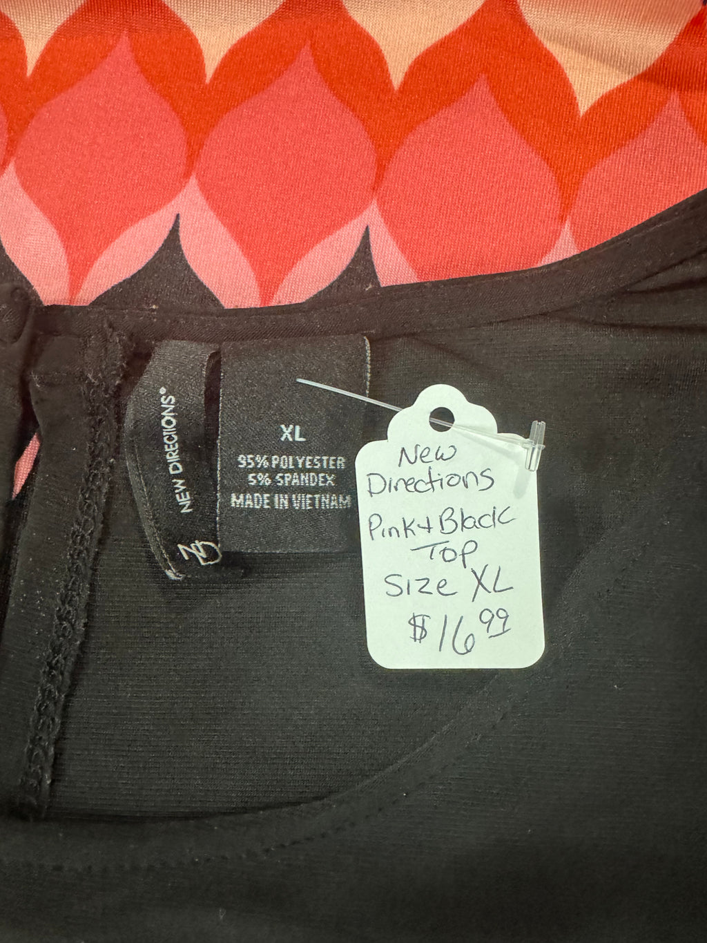 New Directions Pink & Black Sleeveless Blouse Sz XL