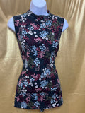 LOFT Mock Neck Floral Sleeveless Top Cover - Size Large Zipper Back Stretch Knit