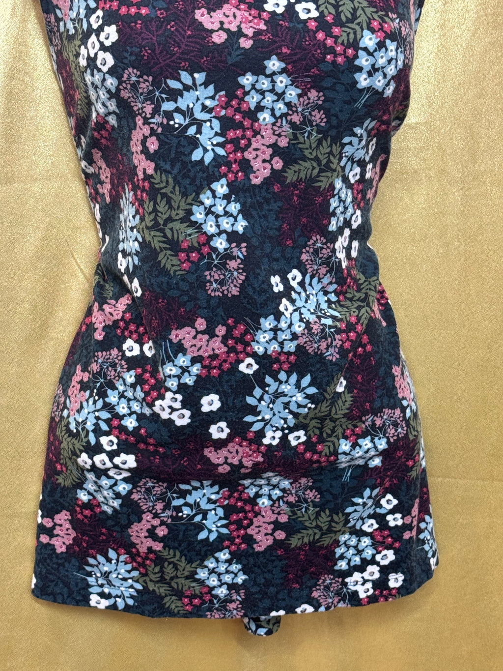 LOFT Mock Neck Floral Sleeveless Top Cover - Size Large Zipper Back Stretch Knit