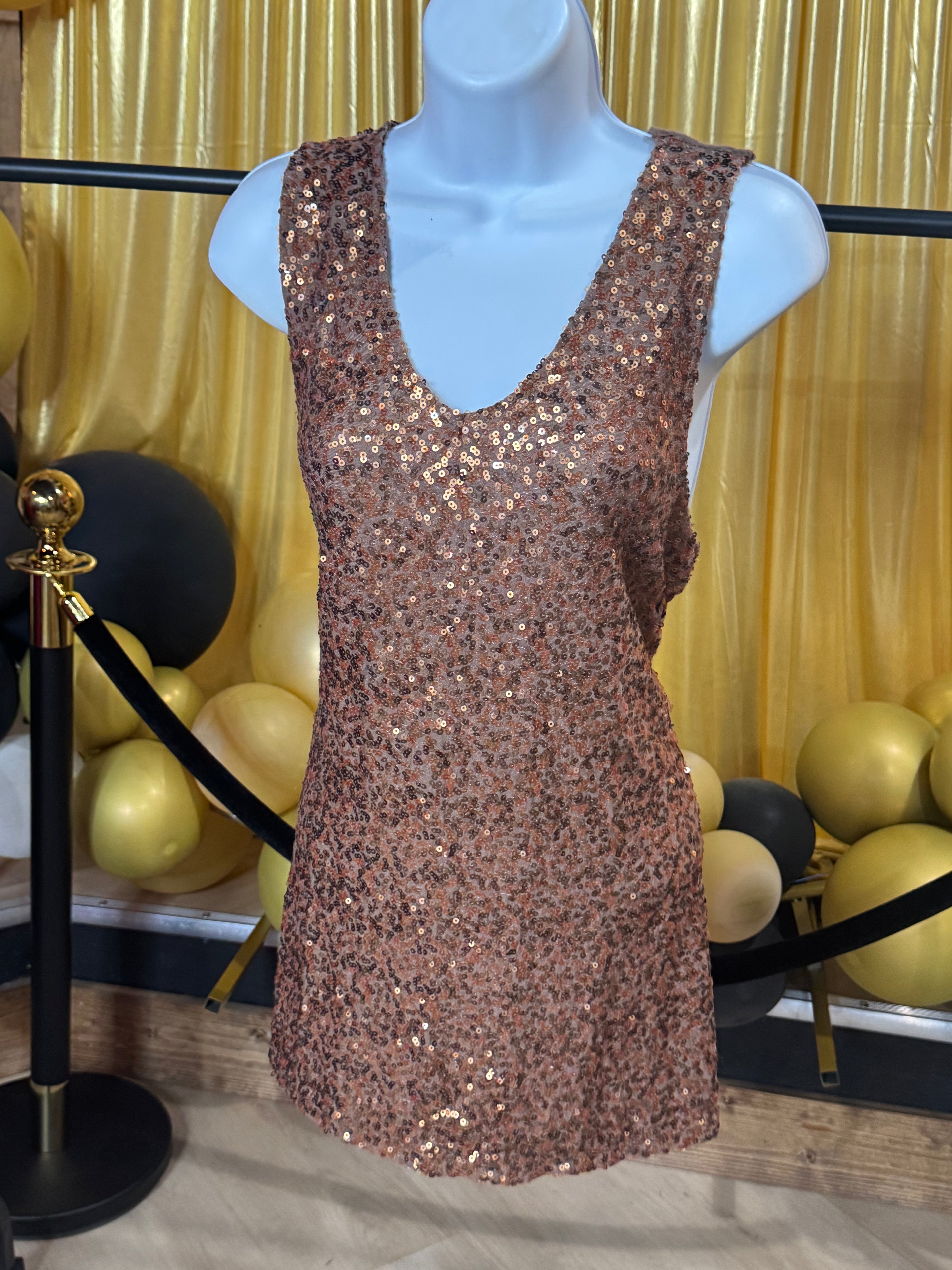 Pleione Brown Sequin Sleeveless Blouse Sz XL