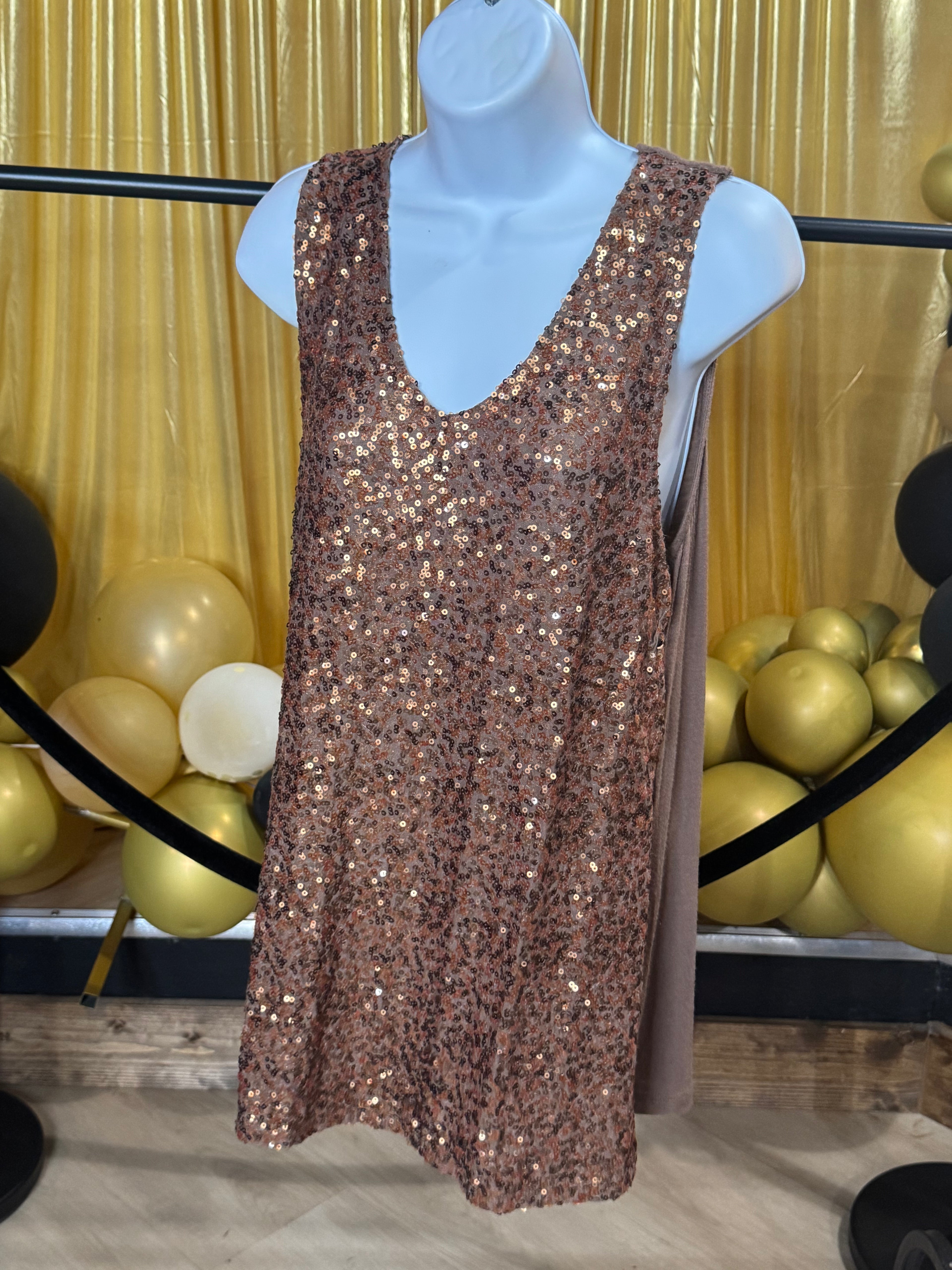 Pleione Brown Sequin Sleeveless Blouse Sz XL