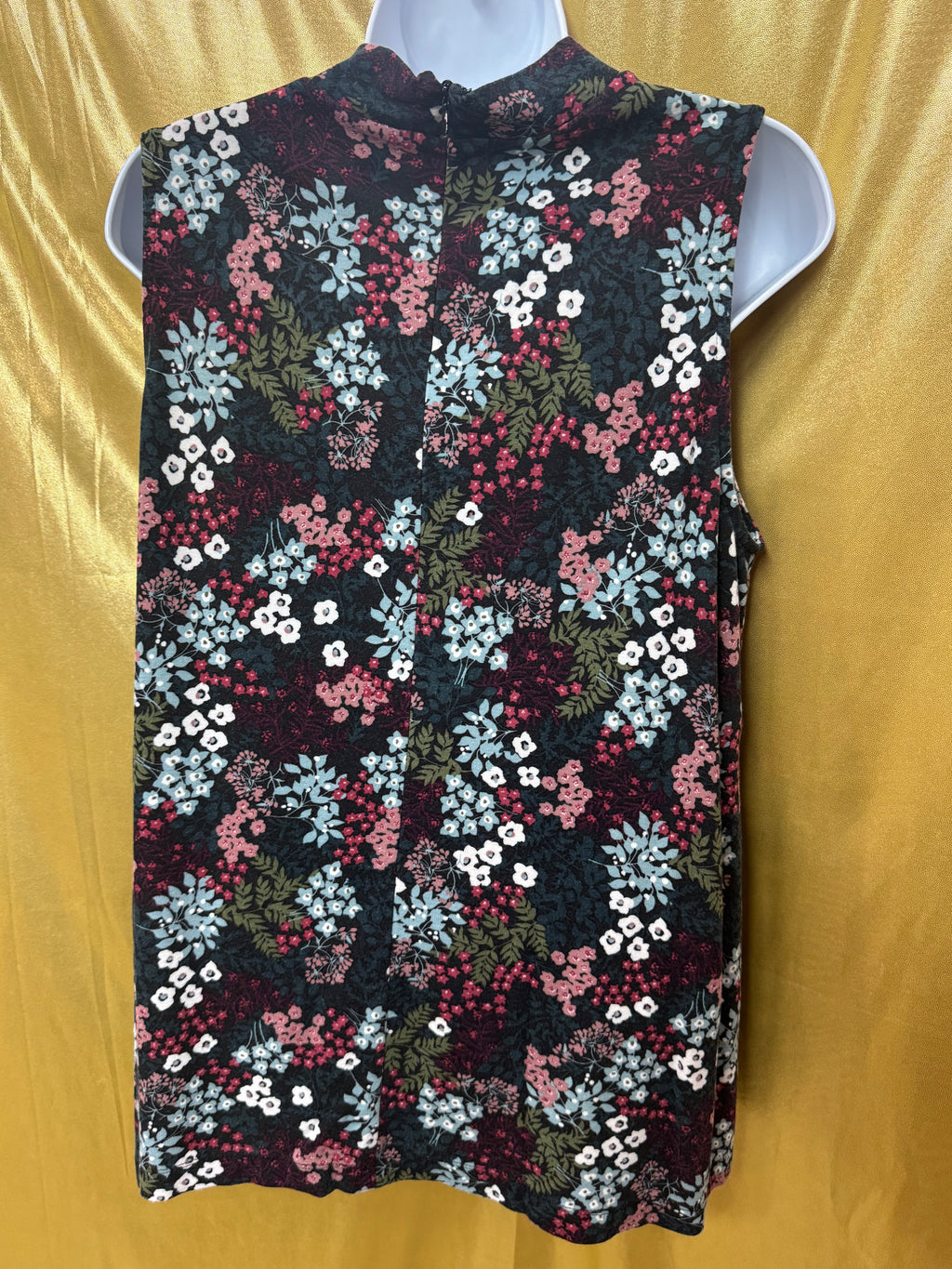 LOFT Mock Neck Floral Sleeveless Top Cover - Size Large Zipper Back Stretch Knit