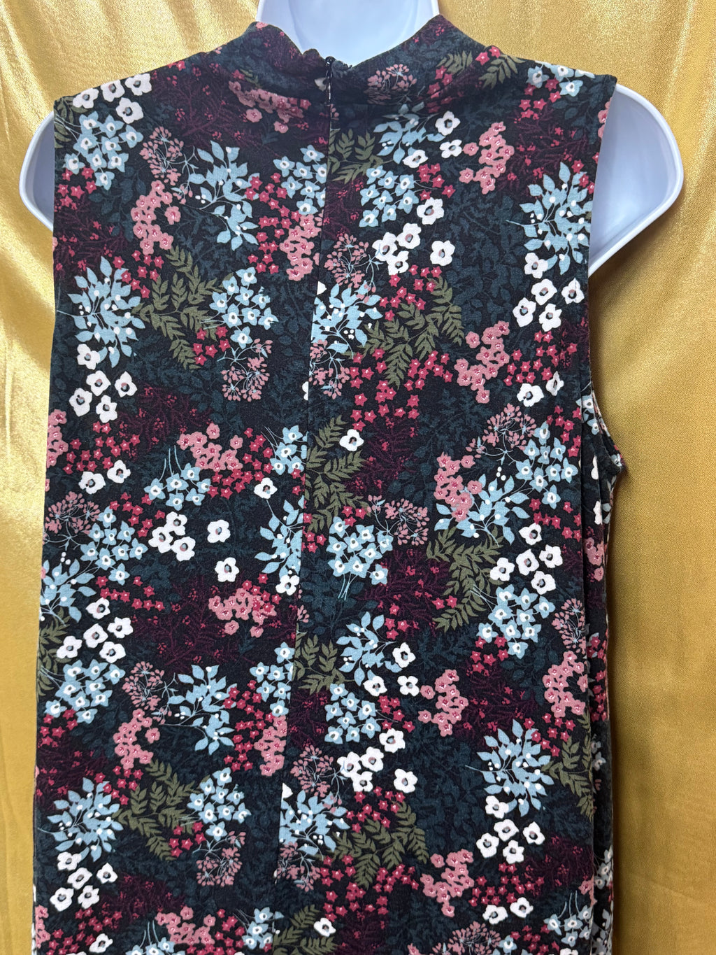 LOFT Mock Neck Floral Sleeveless Top Cover - Size Large Zipper Back Stretch Knit