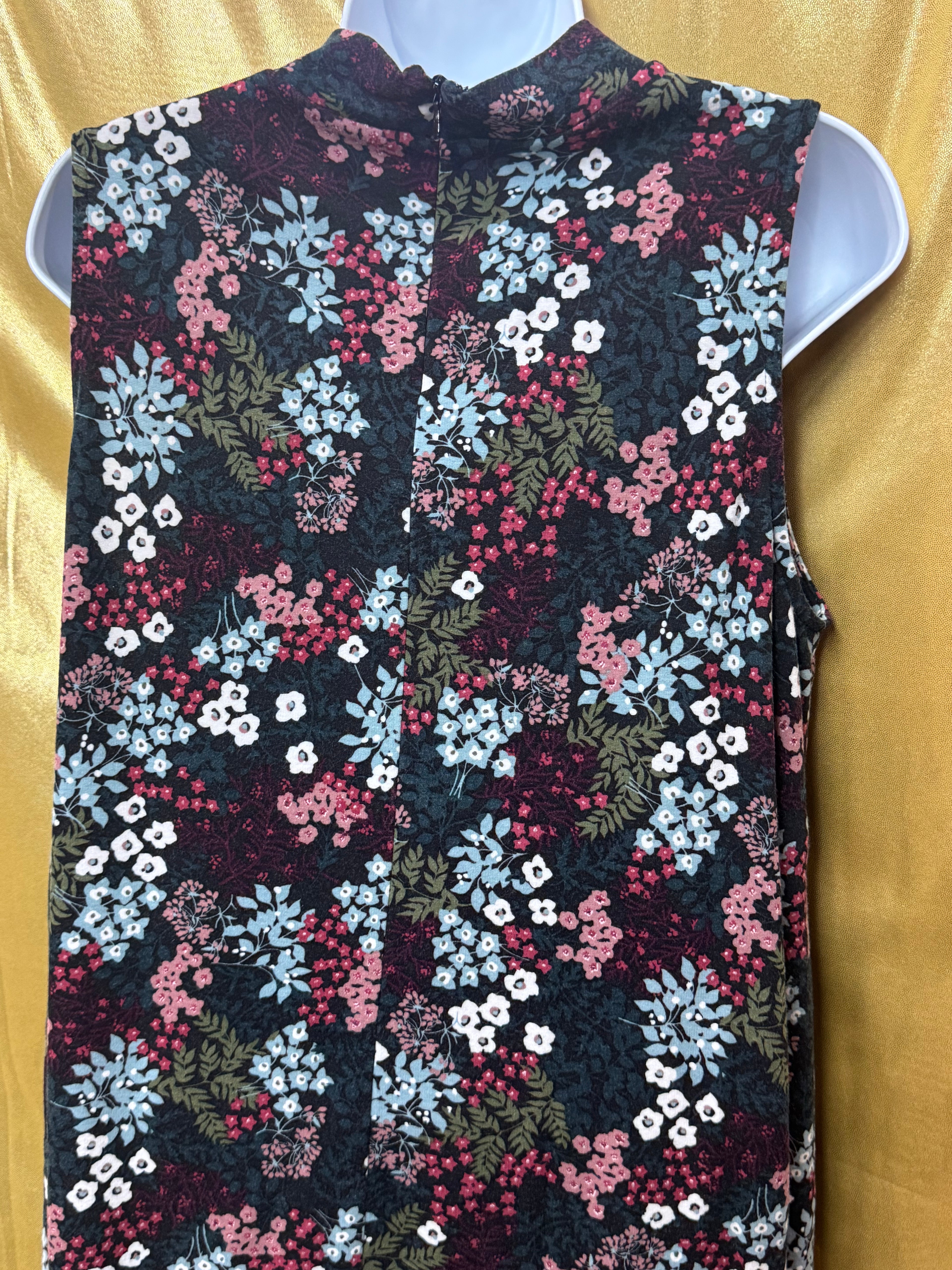 LOFT Mock Neck Floral Sleeveless Top Cover - Size Large Zipper Back Stretch Knit