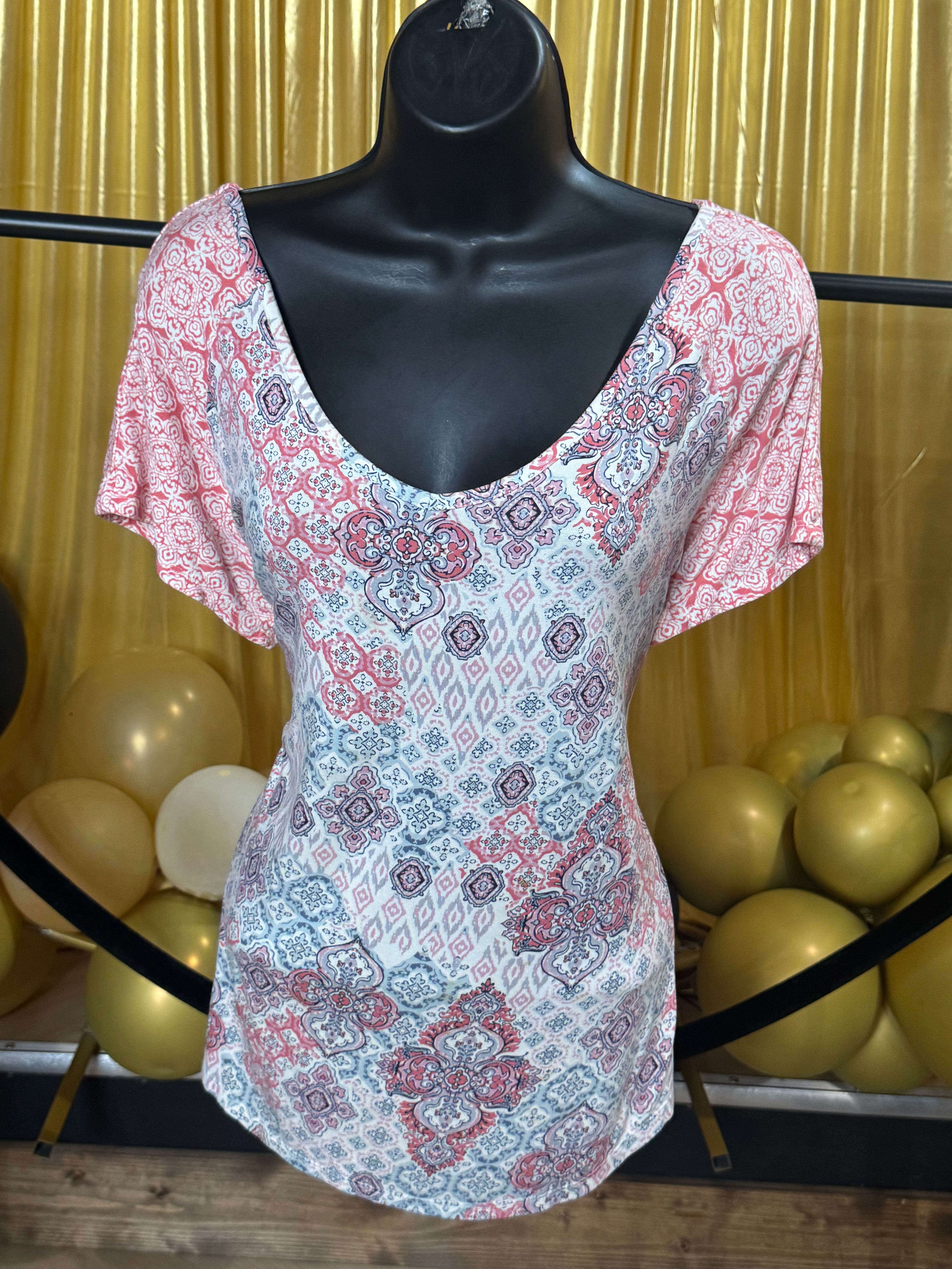 Westport Pink & Blue Short Sleeve Blouse Size XL