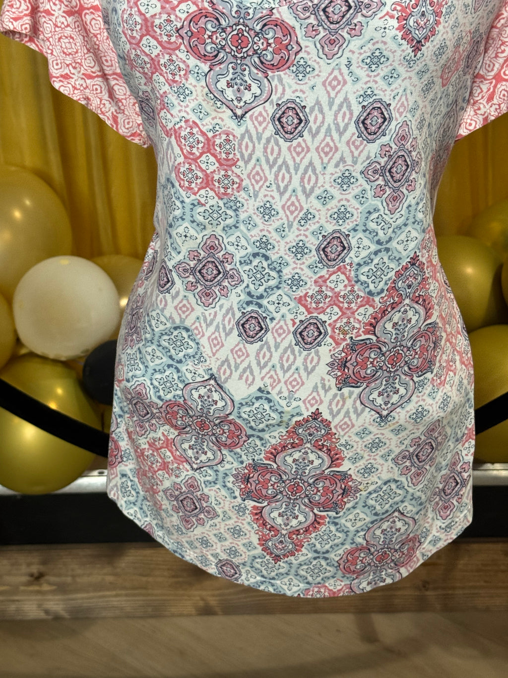Westport Pink & Blue Short Sleeve Blouse Size XL