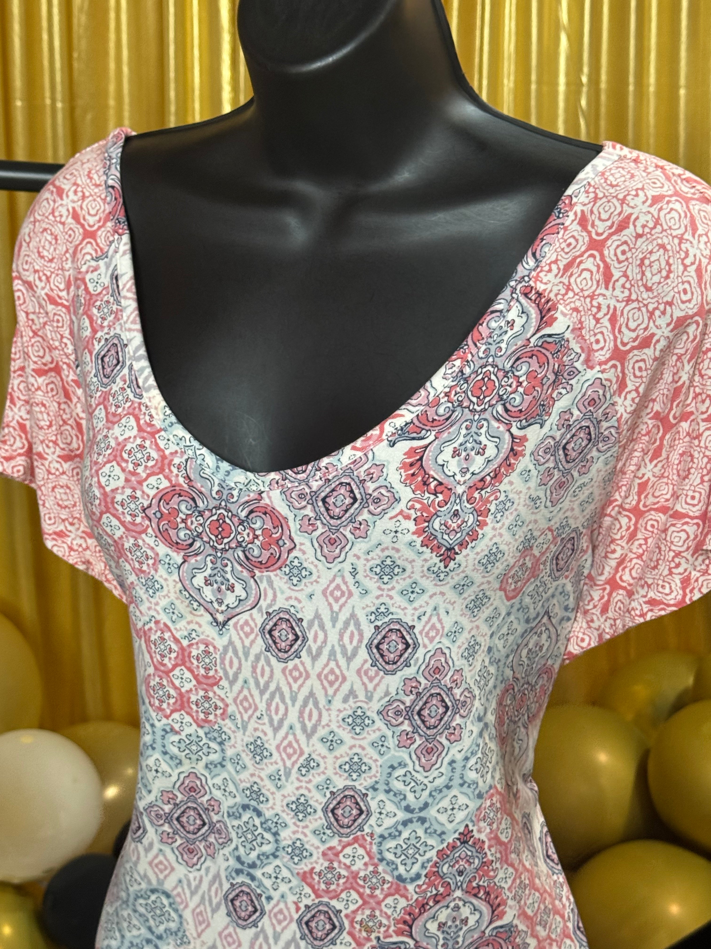 Westport Pink & Blue Short Sleeve Blouse Size XL