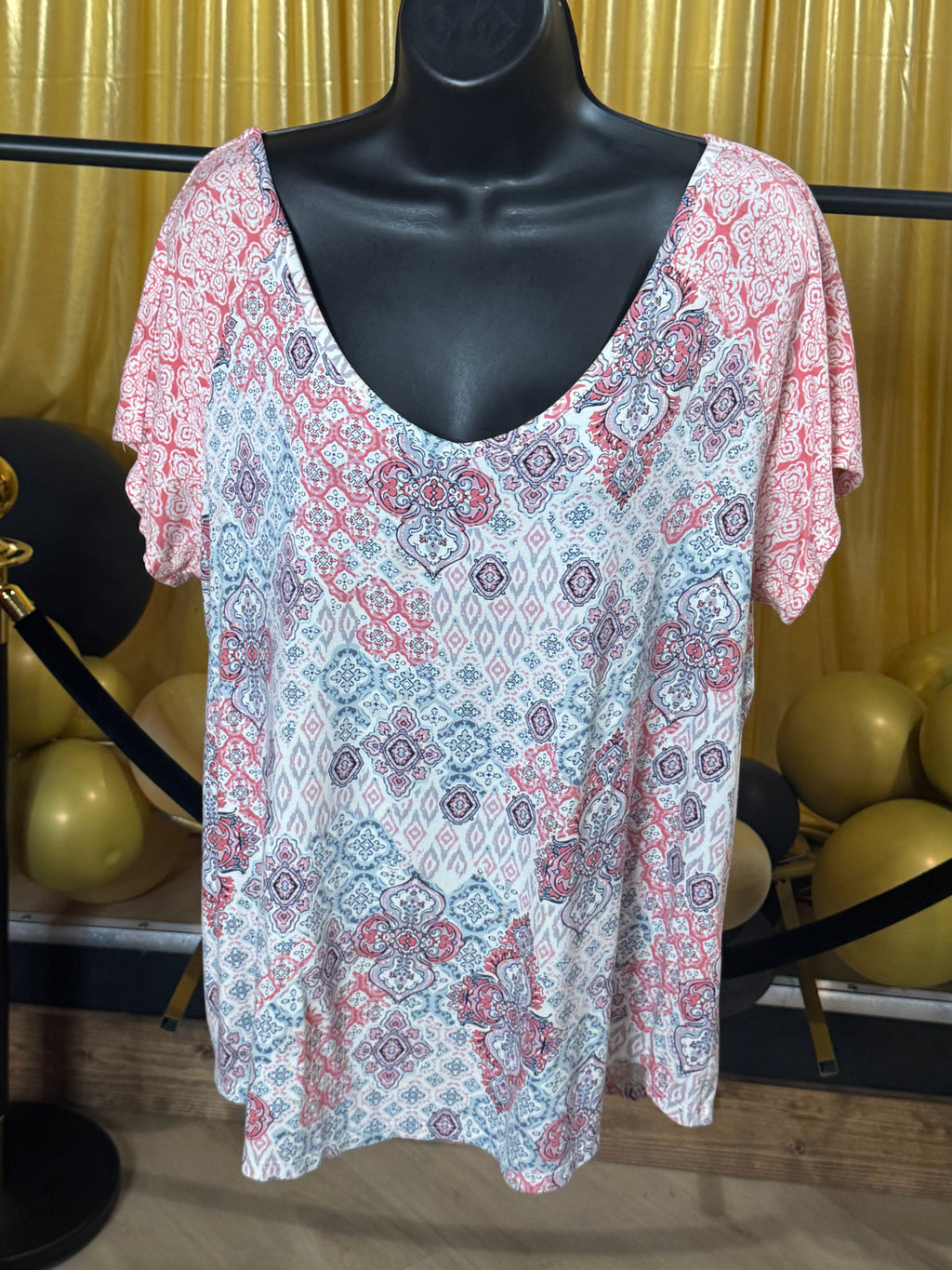 Westport Pink & Blue Short Sleeve Blouse Size XL