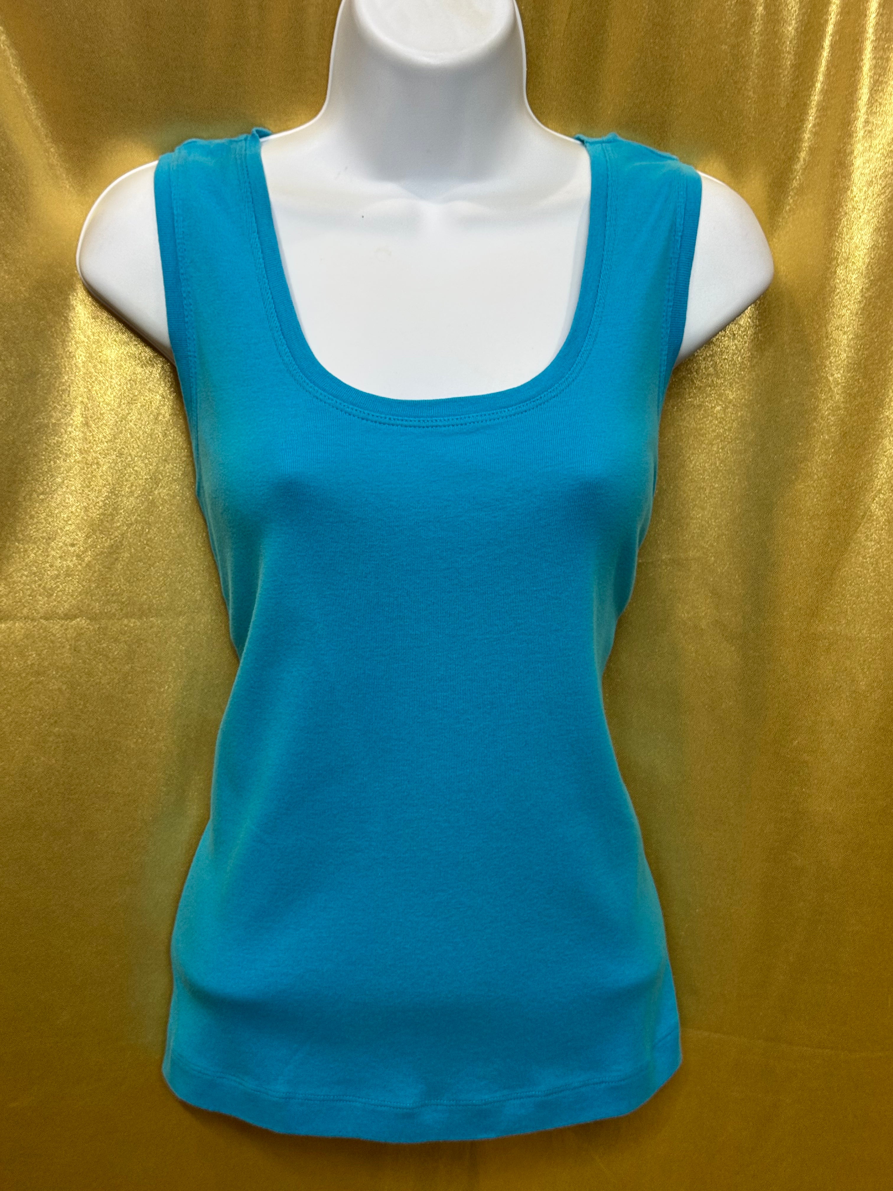 Chico's Additions Turquoise Scoop Neck Tank Top Size 2 / Large 100% Cotton