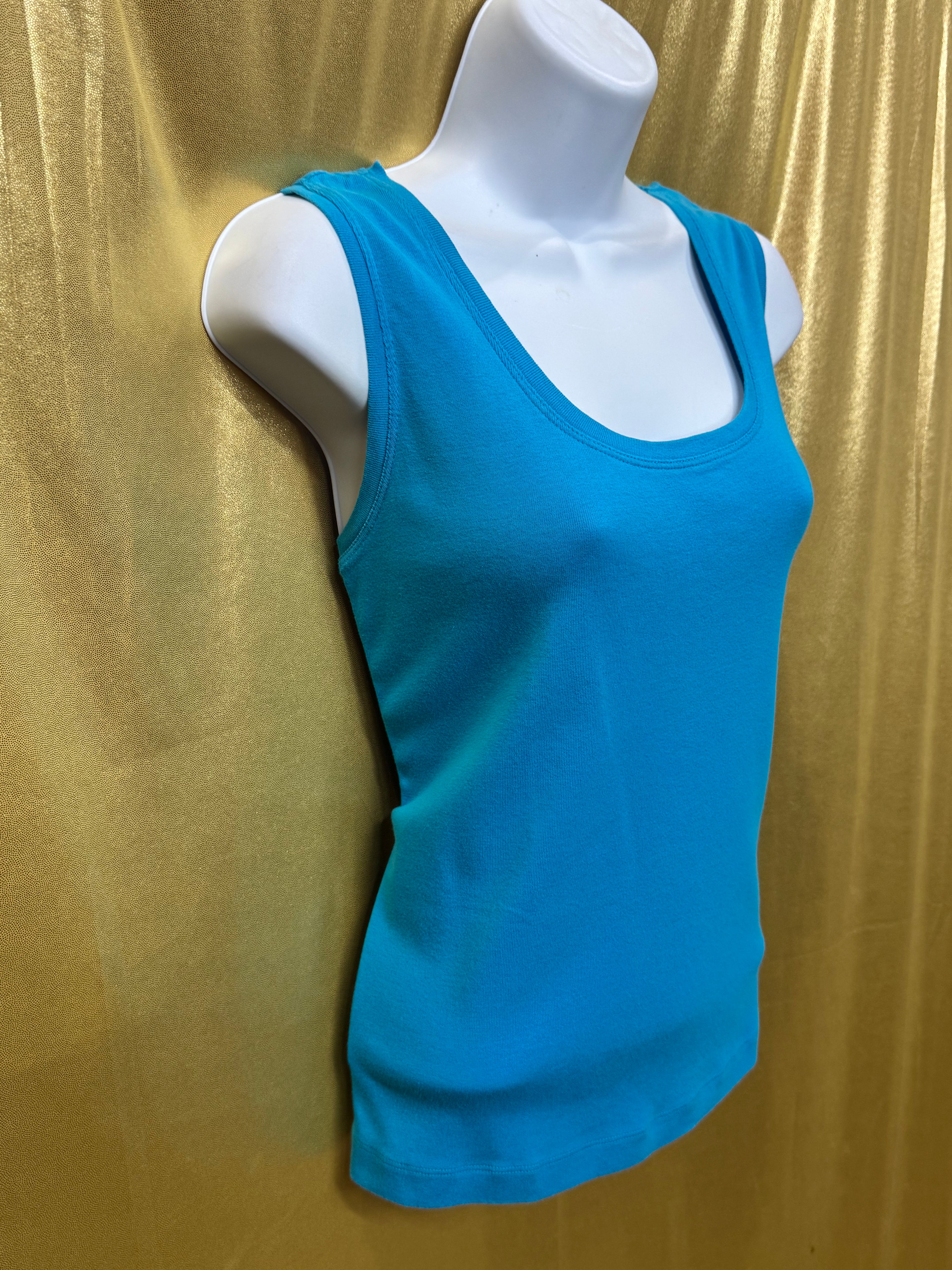 Chico's Additions Turquoise Scoop Neck Tank Top Size 2 / Large 100% Cotton