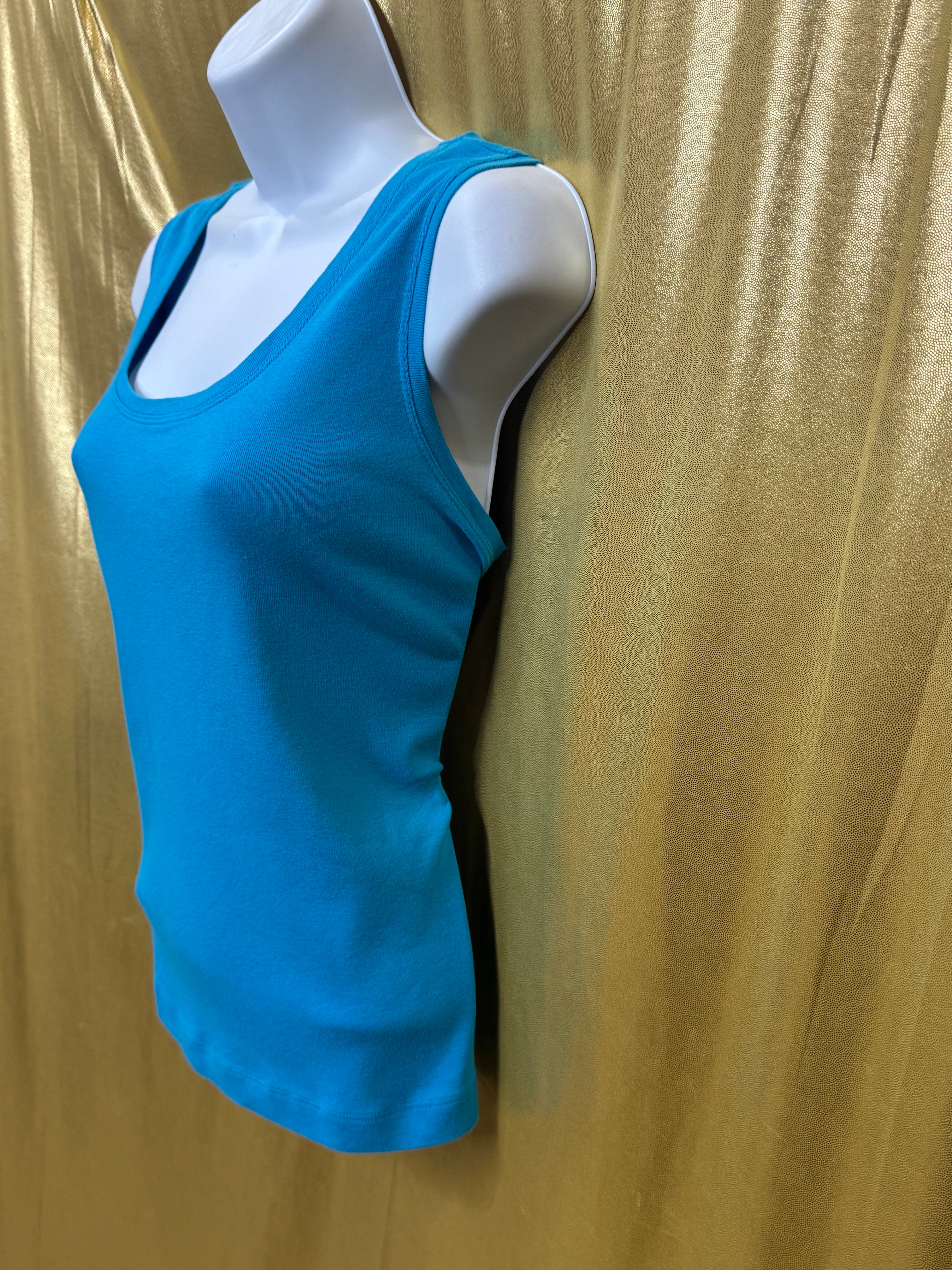 Chico's Additions Turquoise Scoop Neck Tank Top Size 2 / Large 100% Cotton