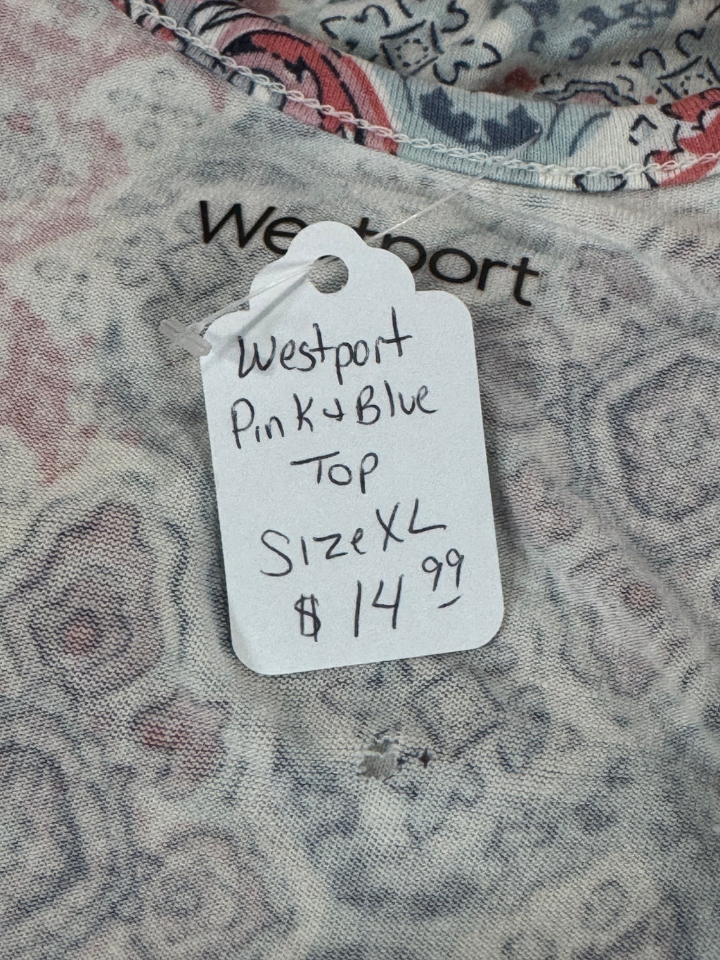 Westport Pink & Blue Short Sleeve Blouse Size XL