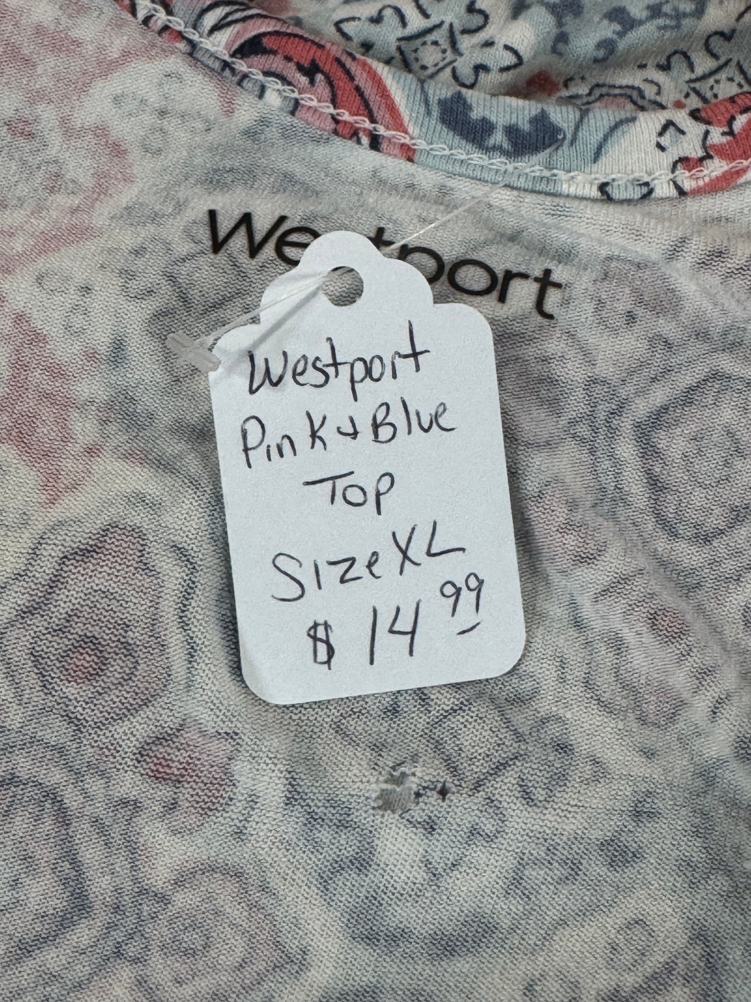 Westport Pink & Blue Short Sleeve Blouse Size XL