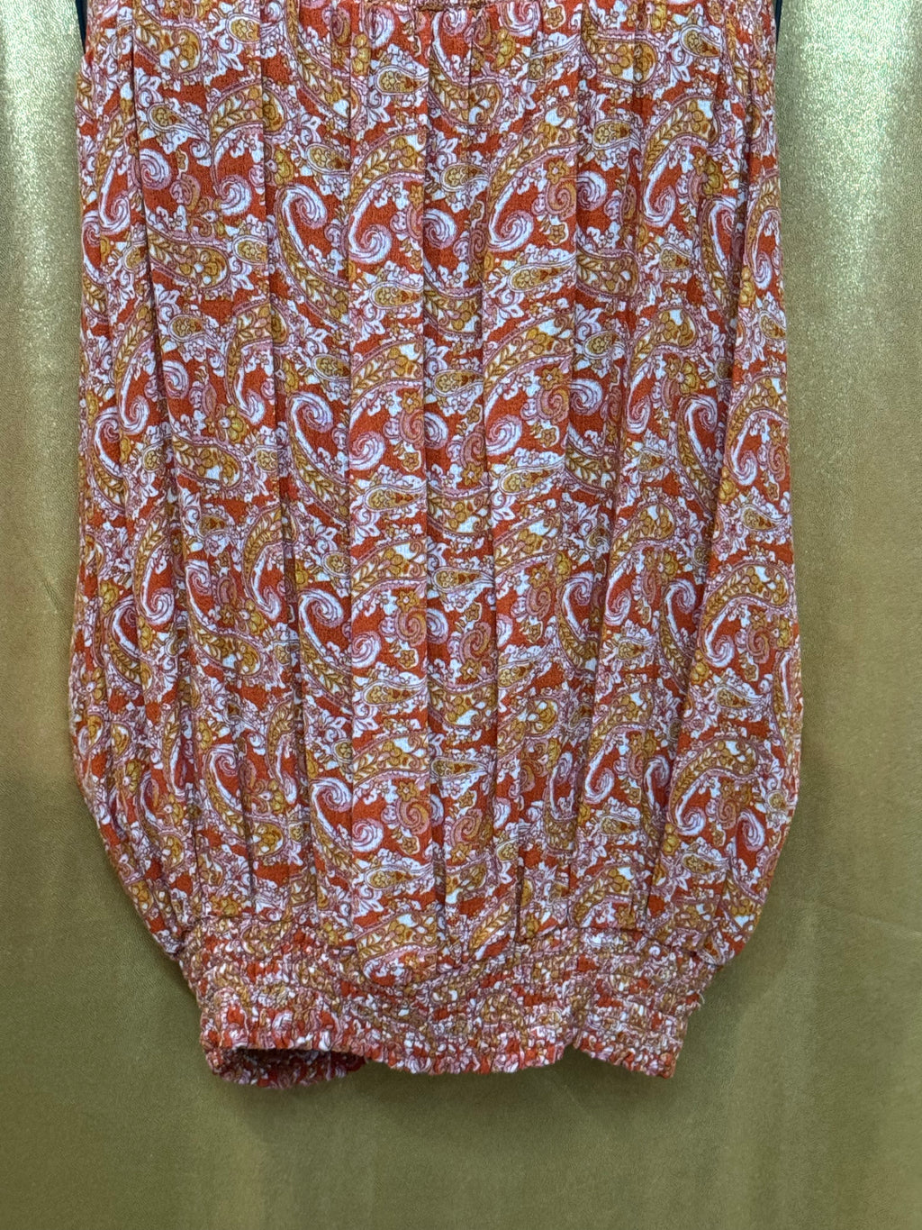 Cynthia Rowley Orange Paisley Halter Top Smocked Bubble Hem Size L