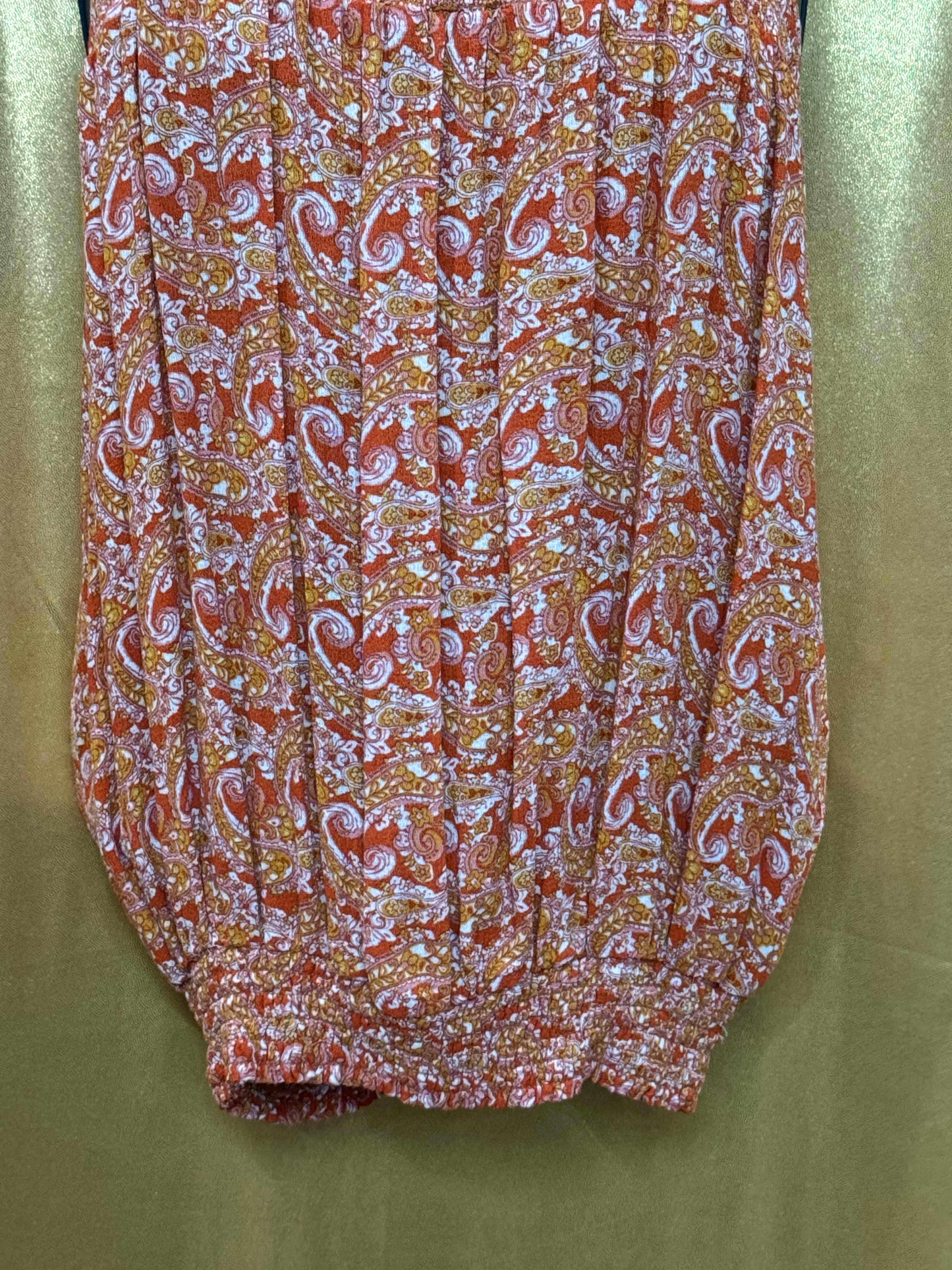 Cynthia Rowley Orange Paisley Halter Top Smocked Bubble Hem Size L