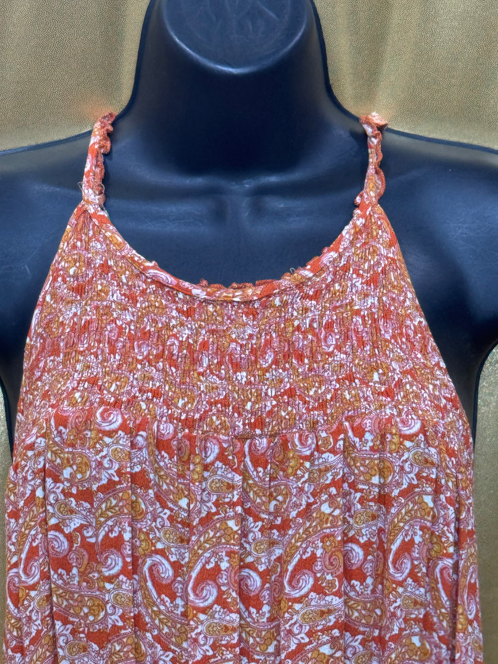 Cynthia Rowley Orange Paisley Halter Top Smocked Bubble Hem Size L