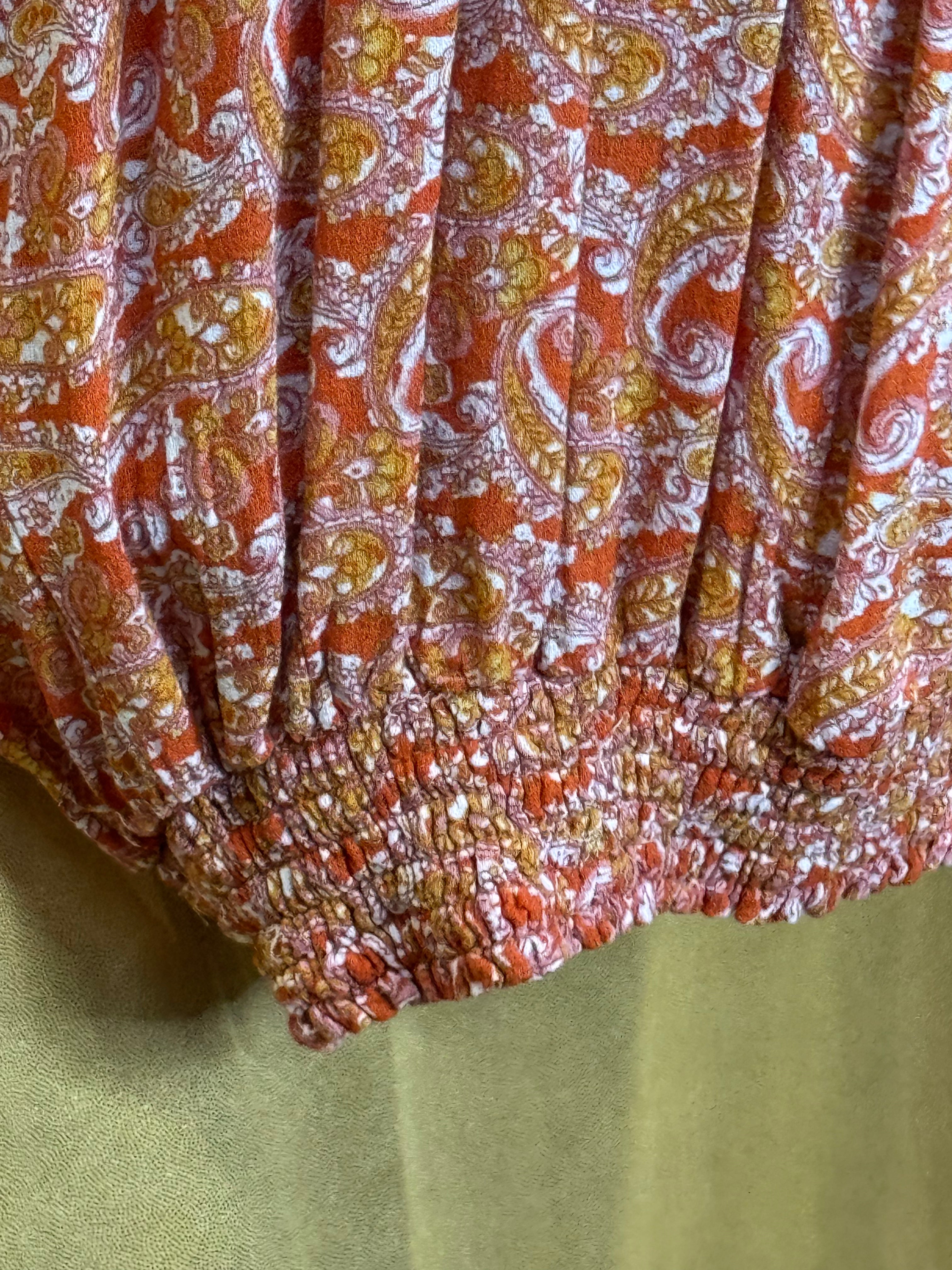 Cynthia Rowley Orange Paisley Halter Top Smocked Bubble Hem Size L