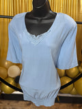 Cricket Lane Vintage Blue Short Sleeve Blouse Sz XL