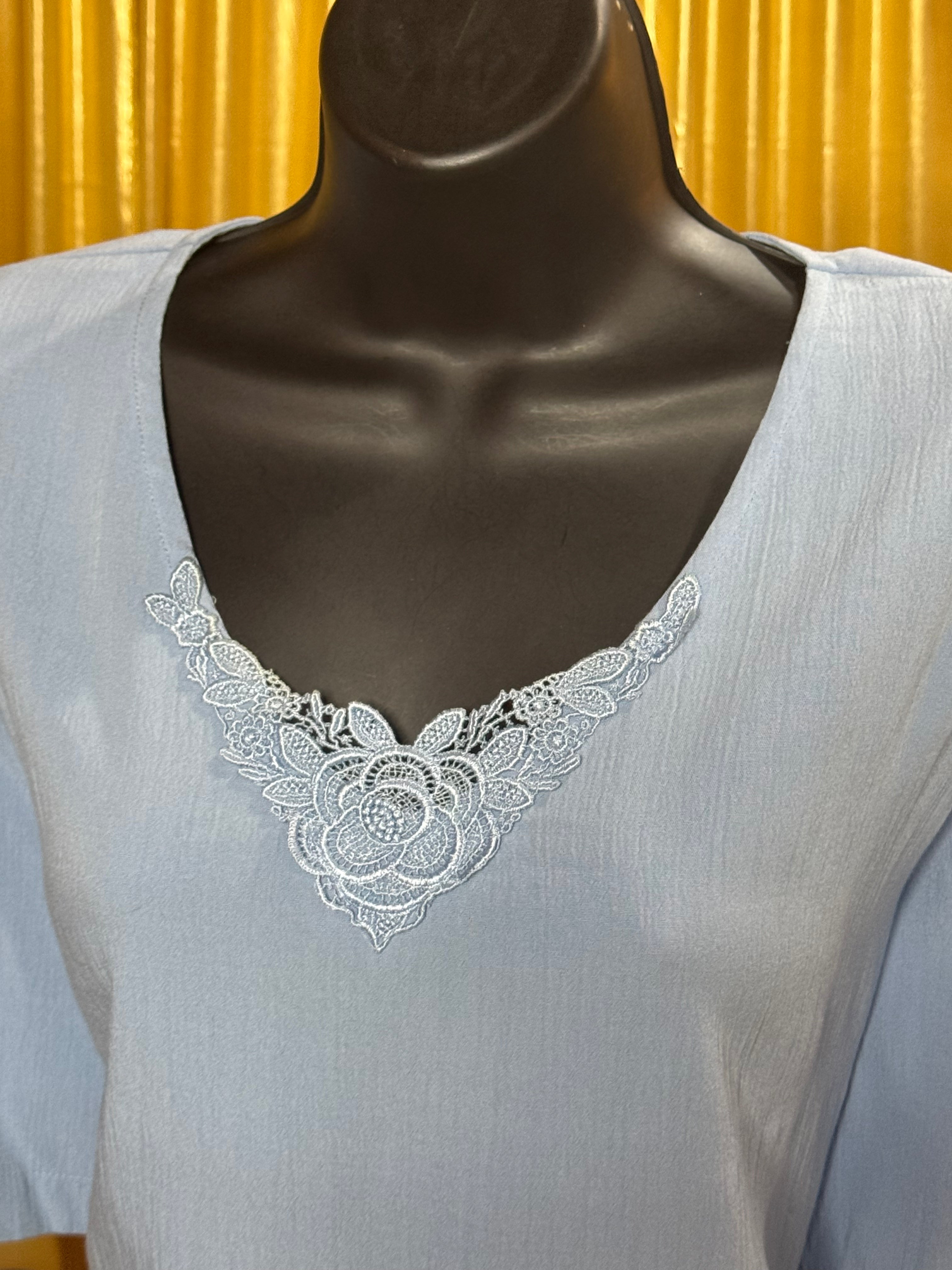 Cricket Lane Vintage Blue Short Sleeve Blouse Sz XL